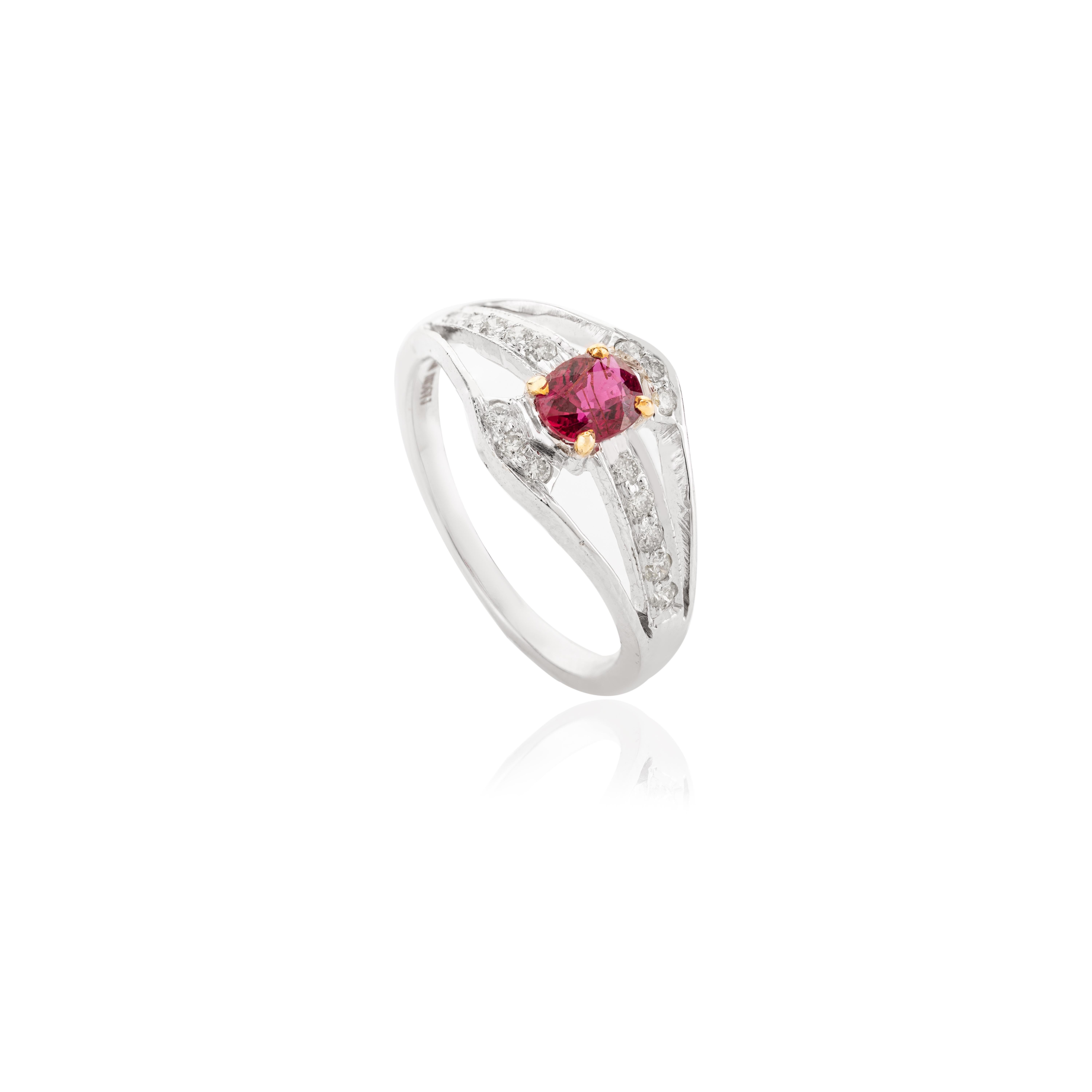 For Sale:  Genuine 0.44 Carat Ruby Diamond Wedding Ring Gift in 14k Solid White Gold 3