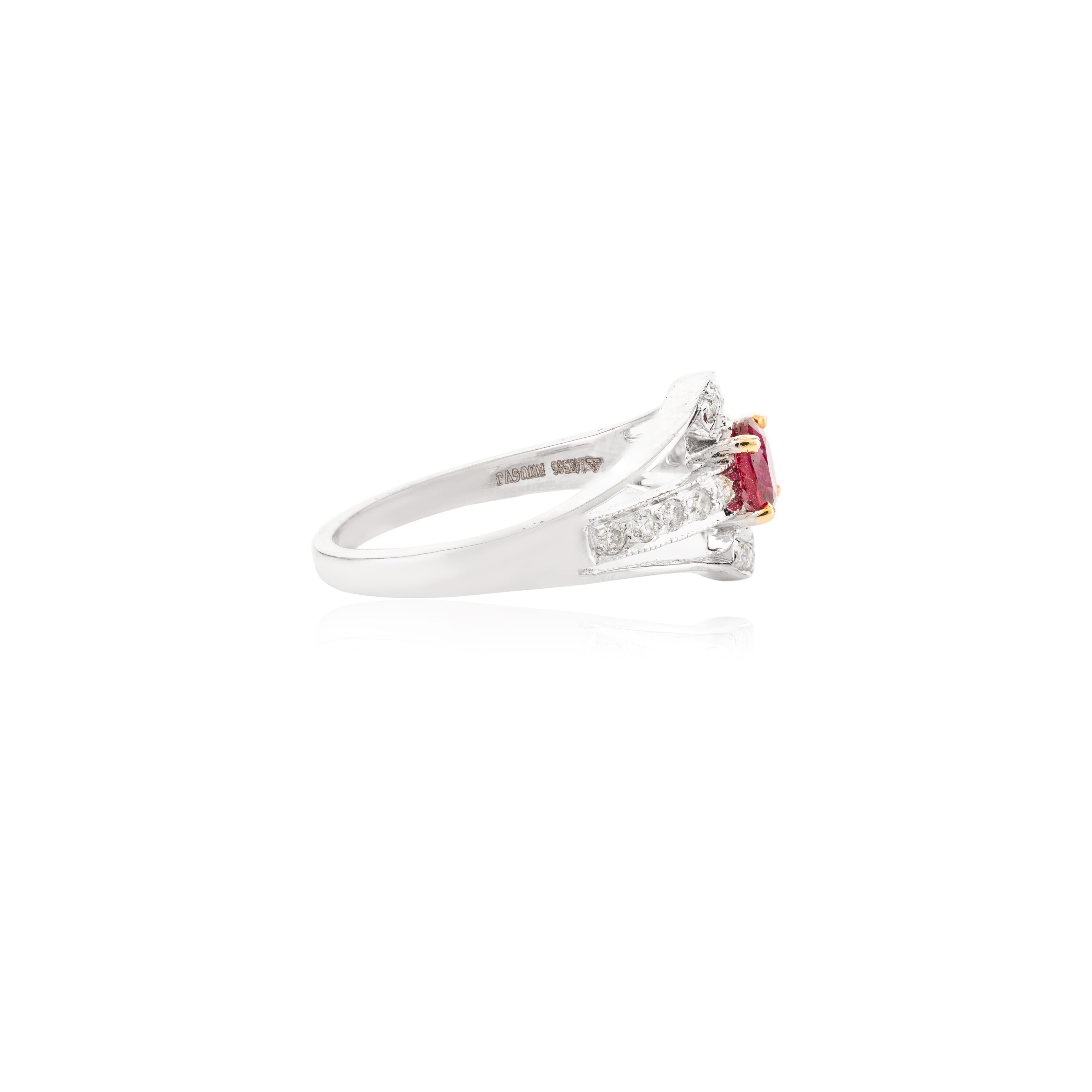 For Sale:  Genuine 0.44 Carat Ruby Diamond Wedding Ring Gift in 14k Solid White Gold 5