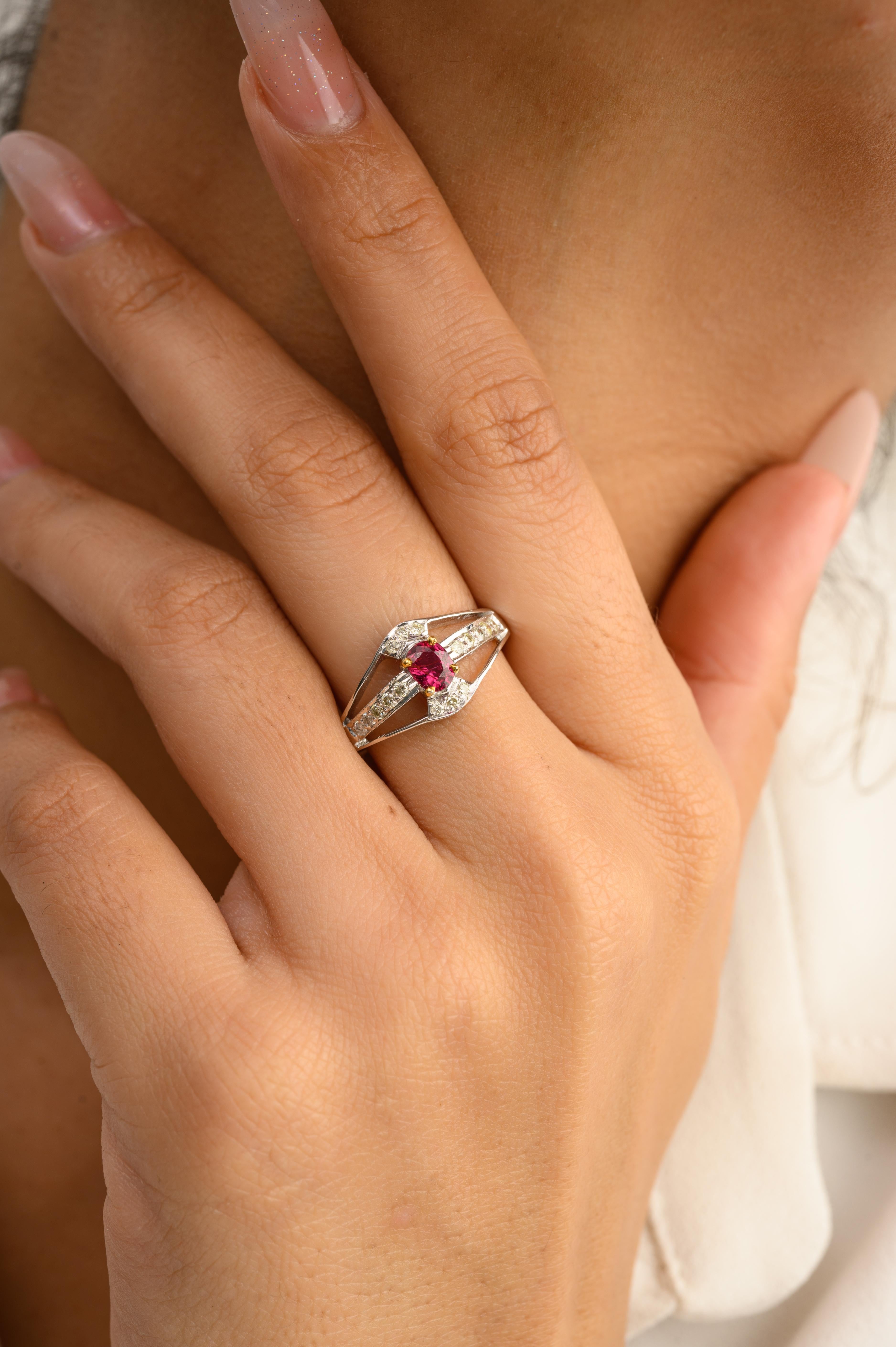 For Sale:  Genuine 0.44 Carat Ruby Diamond Wedding Ring Gift in 14k Solid White Gold 4