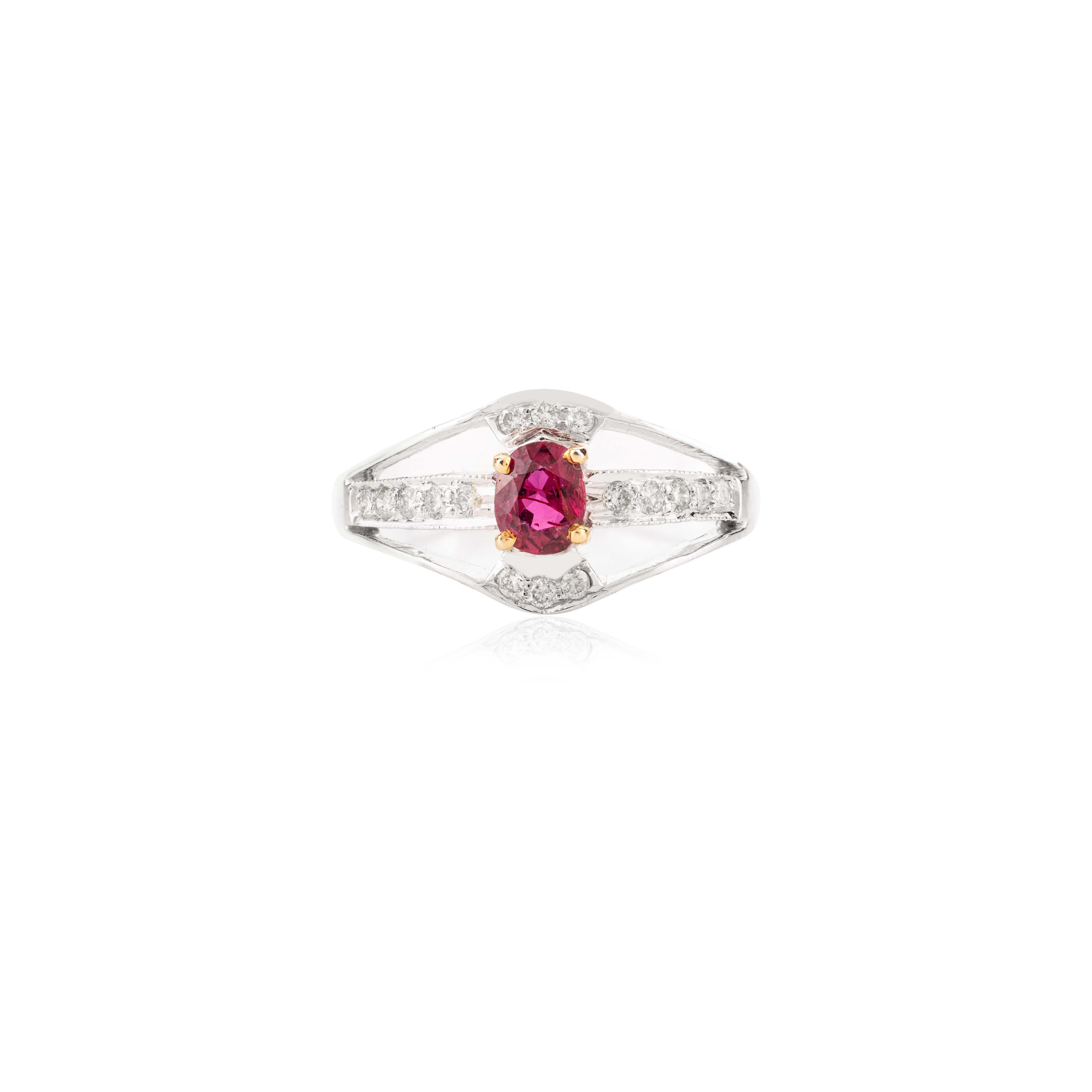 For Sale:  Genuine 0.44 Carat Ruby Diamond Wedding Ring Gift in 14k Solid White Gold 8