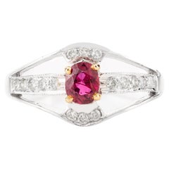 Genuine 0.44 Carat Ruby Diamond Wedding Ring Gift in 14k Solid White Gold