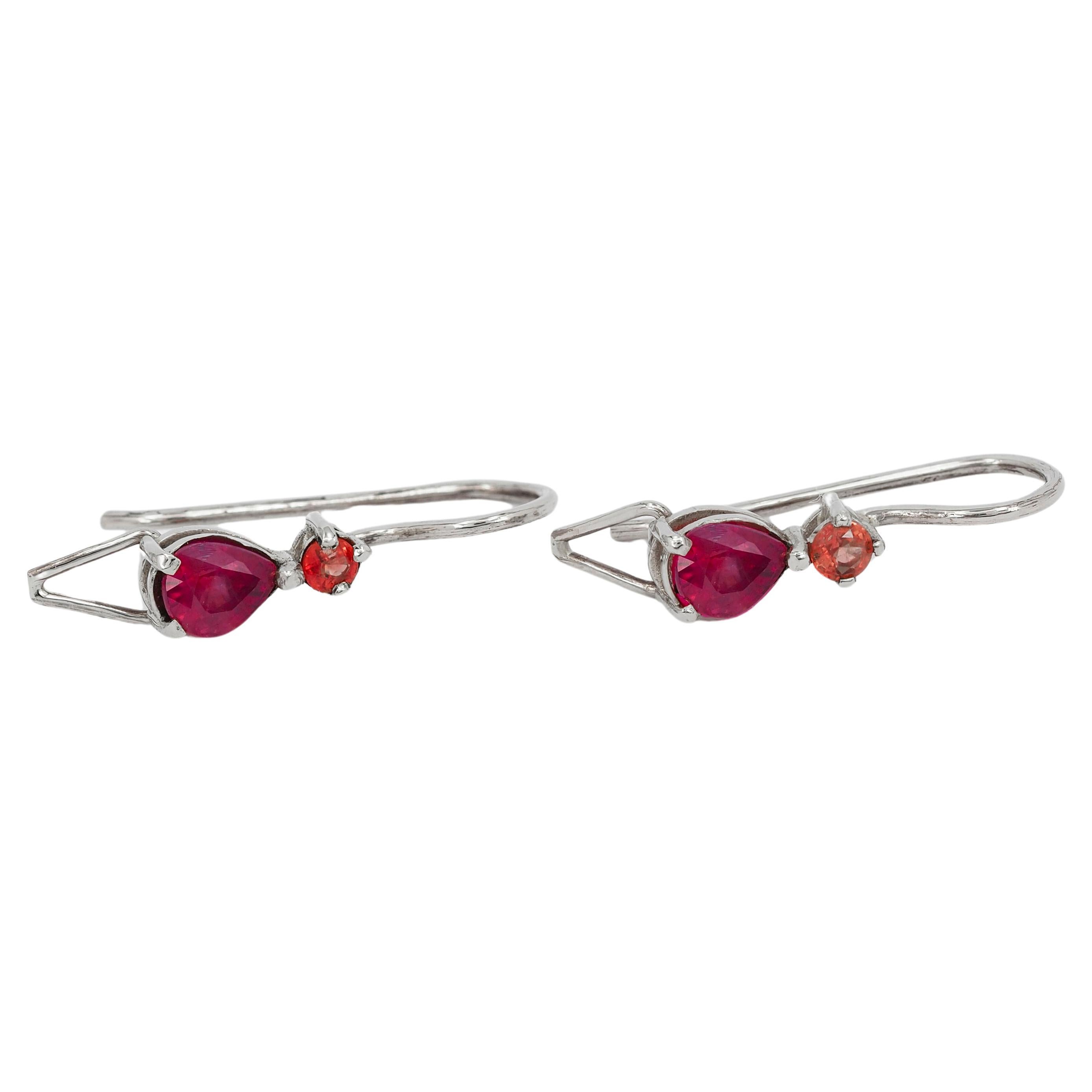Genuine 1 ct rubies and sapphires earrings. 