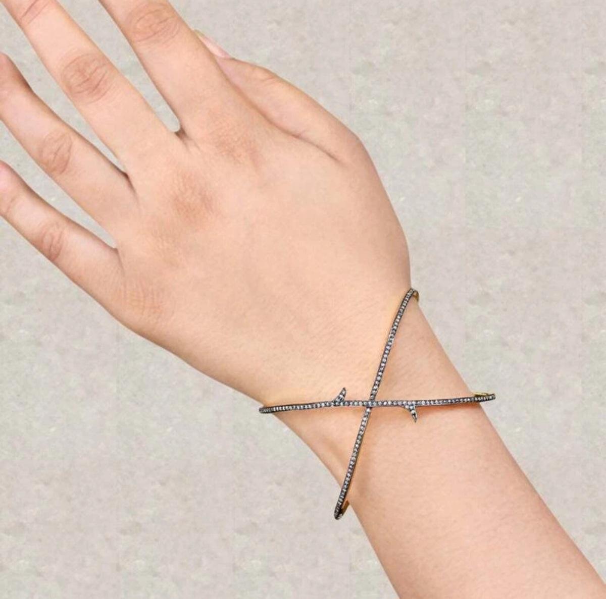 Taglio rotondo Autentico bracciale con diamanti 1,17 ct Pave Designer Bracciale in argento 925 fatto a mano in vendita