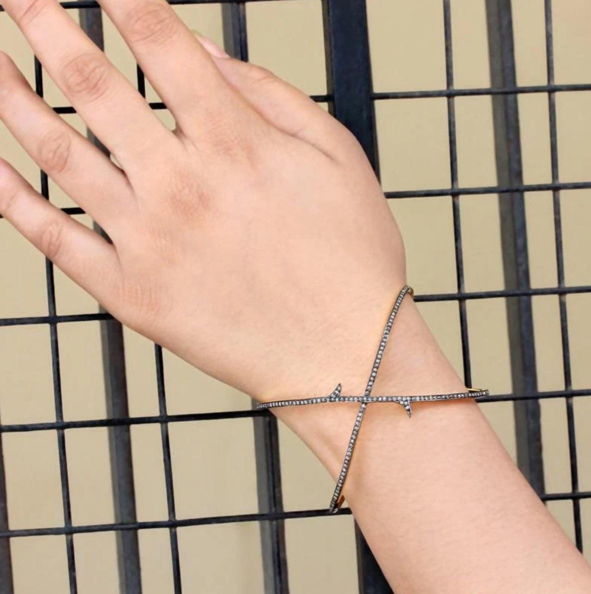 Autentico bracciale con diamanti 1,17 ct Pave Designer Bracciale in argento 925 fatto a mano in vendita 1