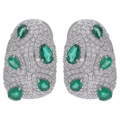 Genuine 1.28Ct Pave Set Emerald Diamond Cluster Clip-On Earrings 14K White Gold