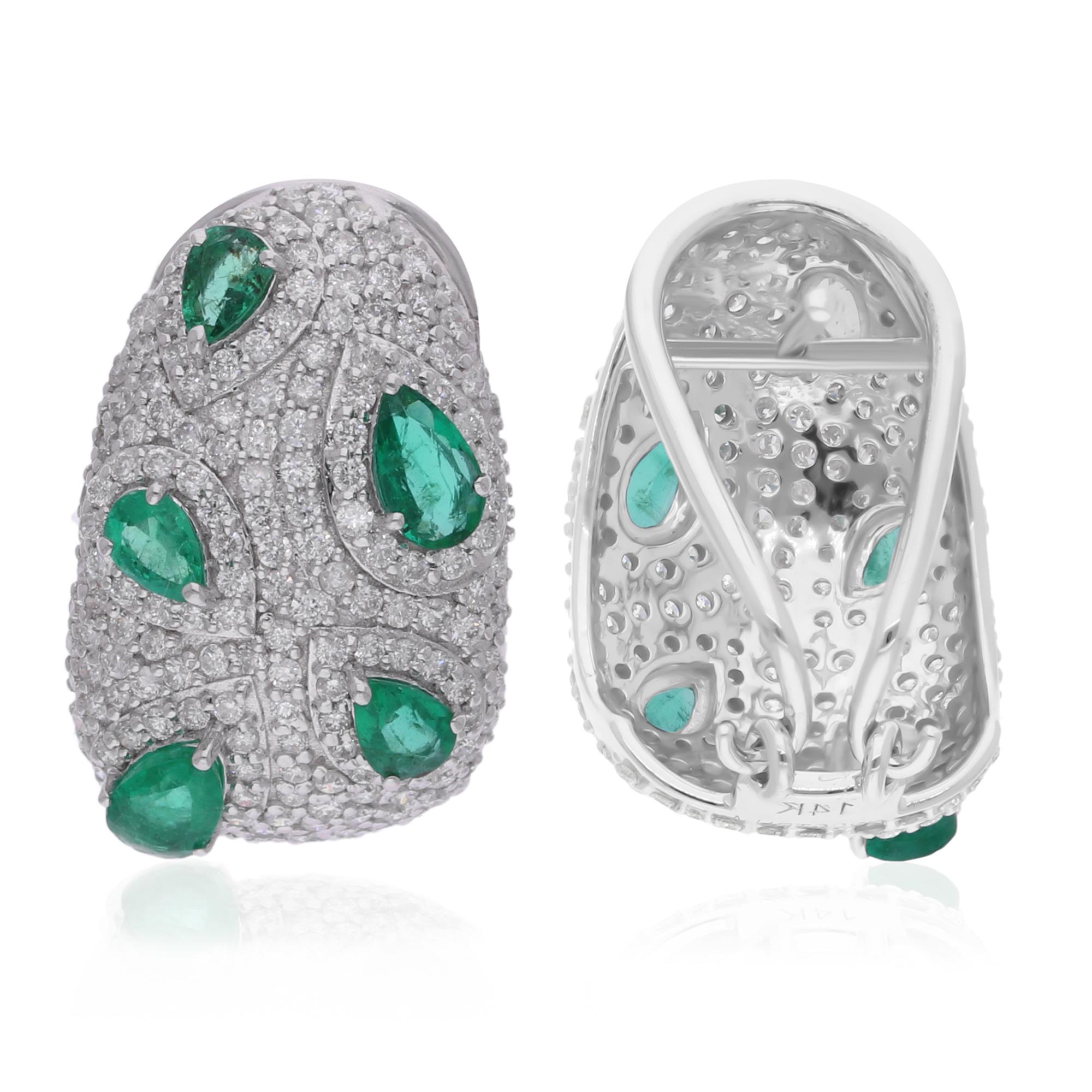 Echte 1,28 Karat Pave Set Smaragd Diamant Cluster Clip-On Ohrringe 18K Weißgold im Angebot 1
