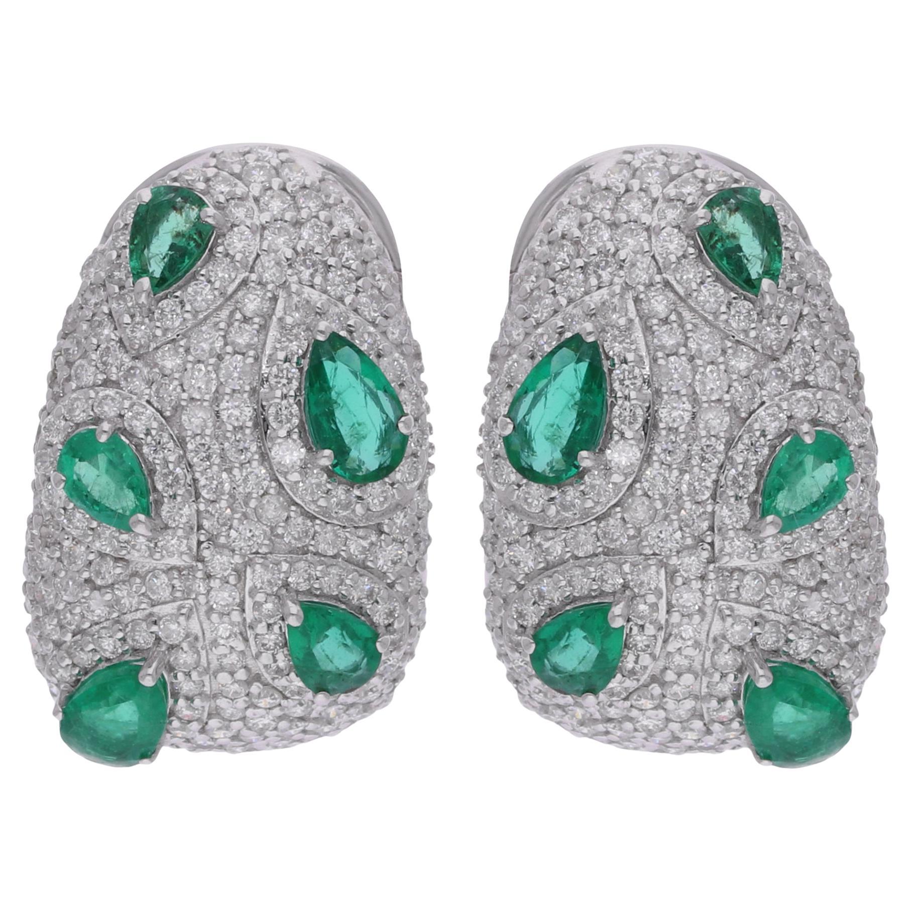 Echte 1,28 Karat Pave Set Smaragd Diamant Cluster Clip-On Ohrringe 18K Weißgold