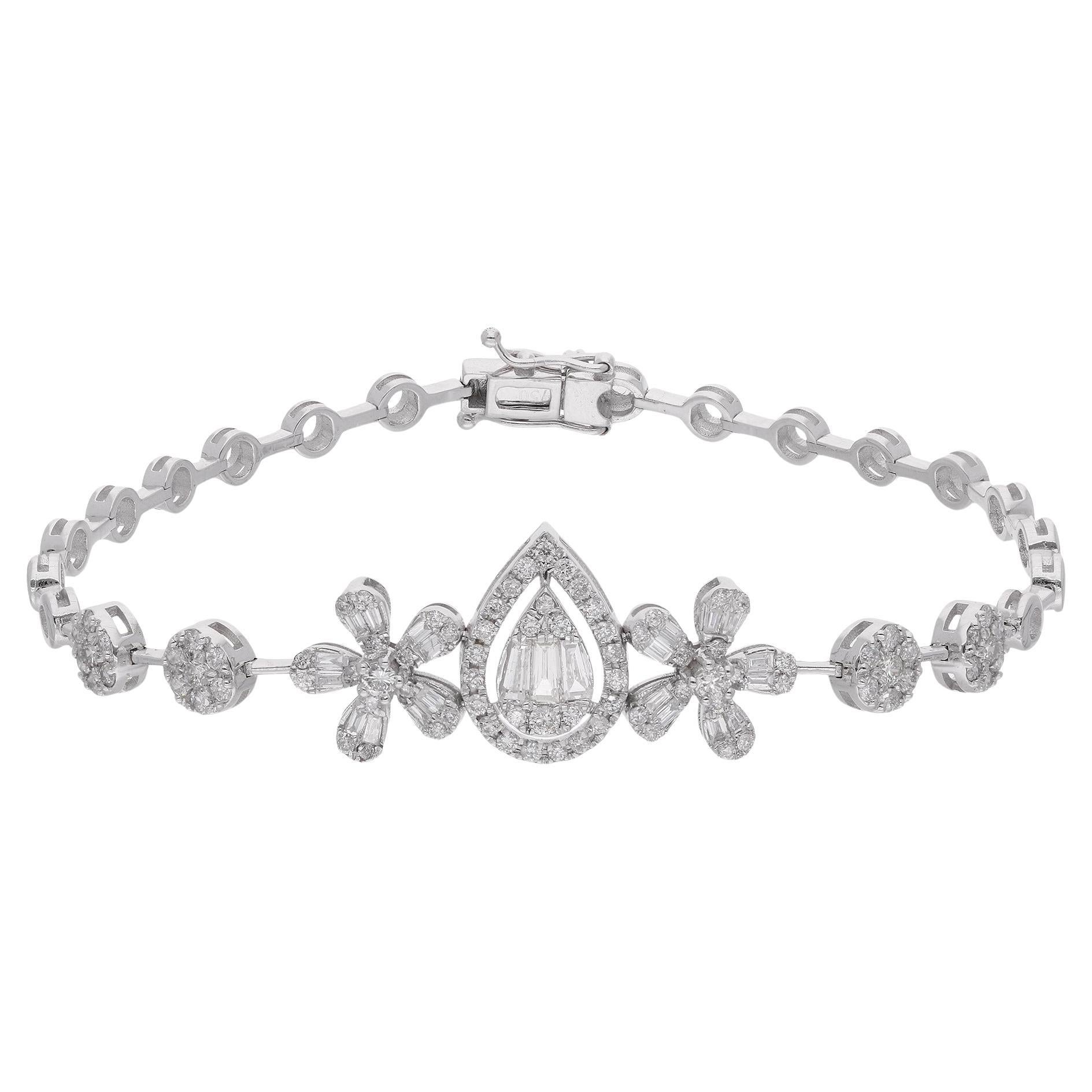 Genuino 1.32Ct SI/H Diamante Floral Pulsera Link Regalo Para Mamá Oro Blanco 14k