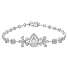 Genuino 1.32Ct SI/H Diamante Floral Pulsera Link Regalo Para Mamá Oro Blanco 14k