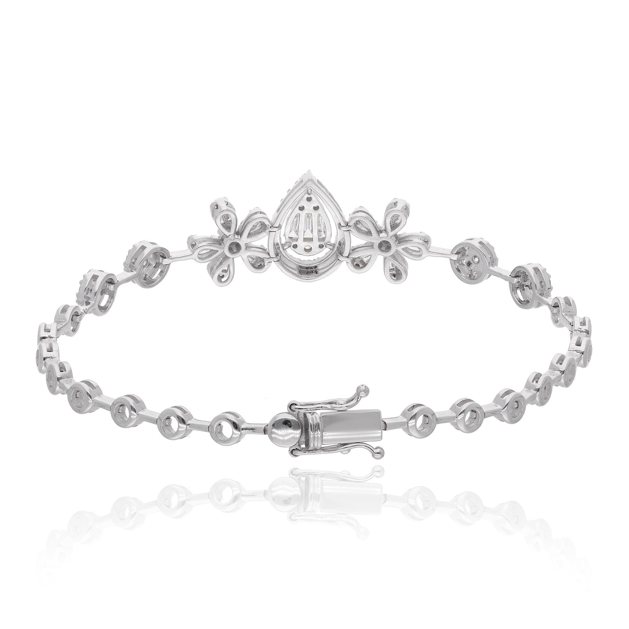 Genuino 1.32Ct SI/H Diamante Floral Pulsera Link Regalo Para Mamá Oro Blanco 18k Corte mixto en venta