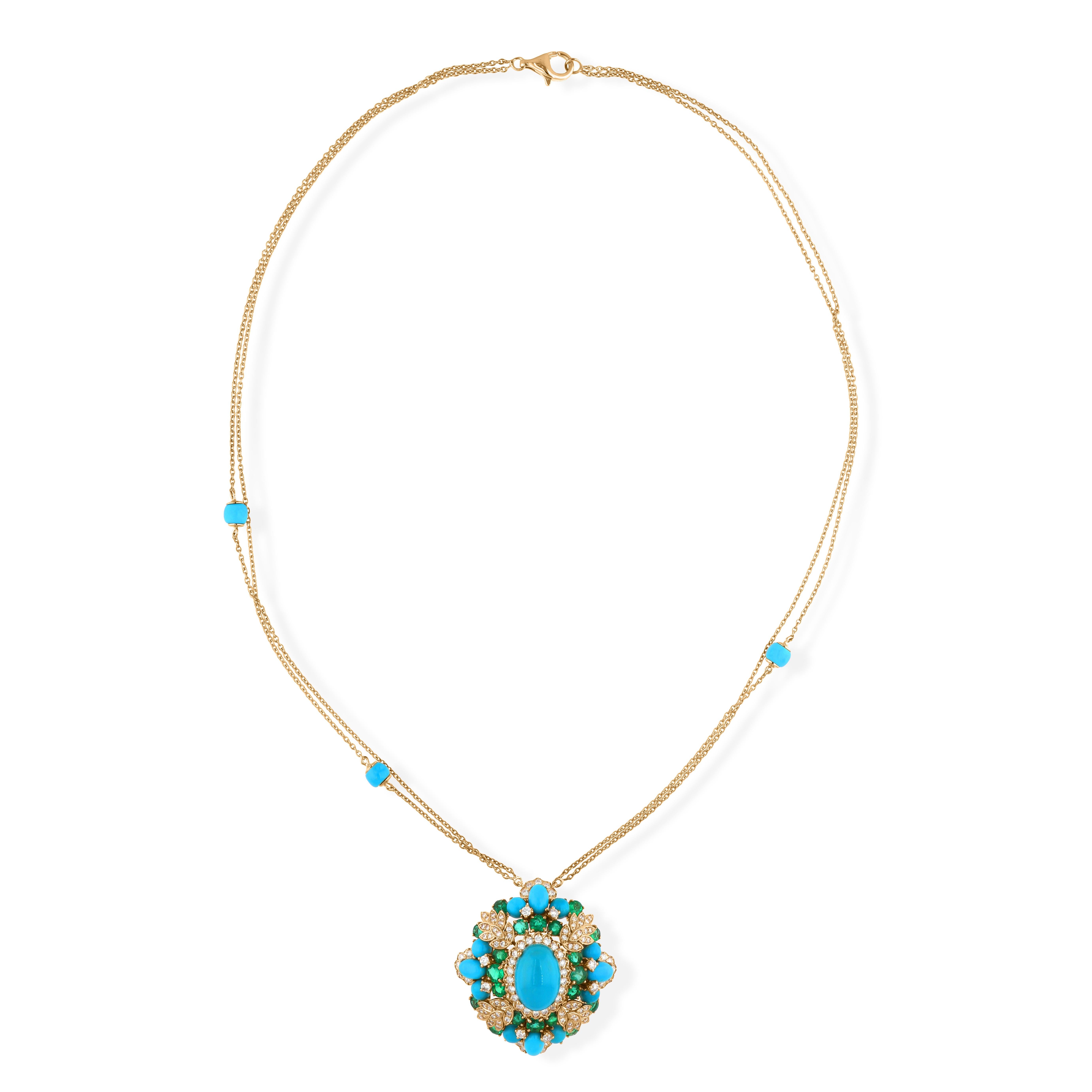 Echte 14,44 Tcw Türkis Smaragd Diamant Kette Anhänger Halskette 14K Solid Gold (Art déco) im Angebot
