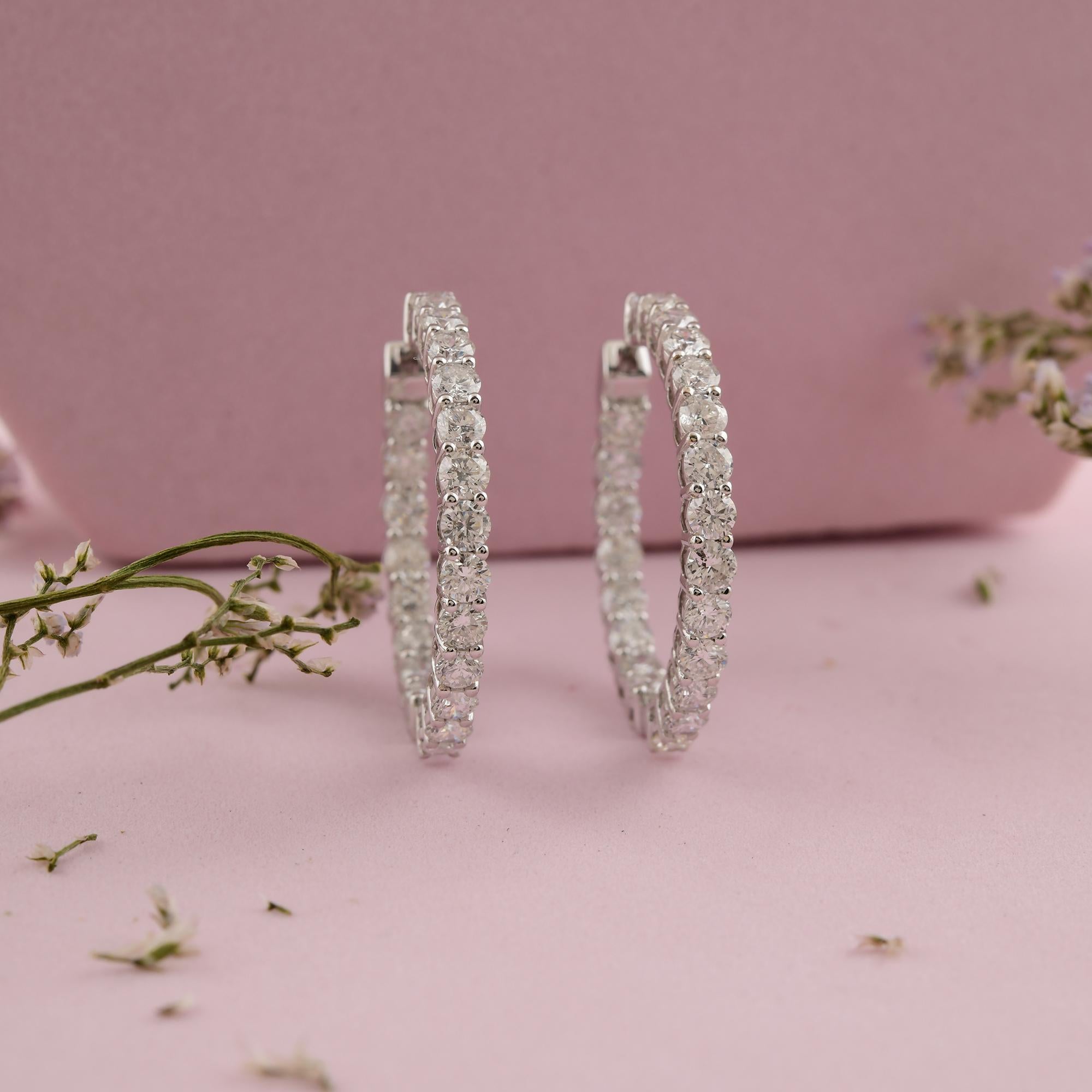 Taille ronde Boucles d'oreilles Huggies en or blanc 14K véritable 3.21Ct Round Brilliant Cut Diamond en vente