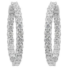 Autentici orecchini a cerchio Huggies in oro bianco 14K da 3,21 carati con diamante taglio brillante rotondo