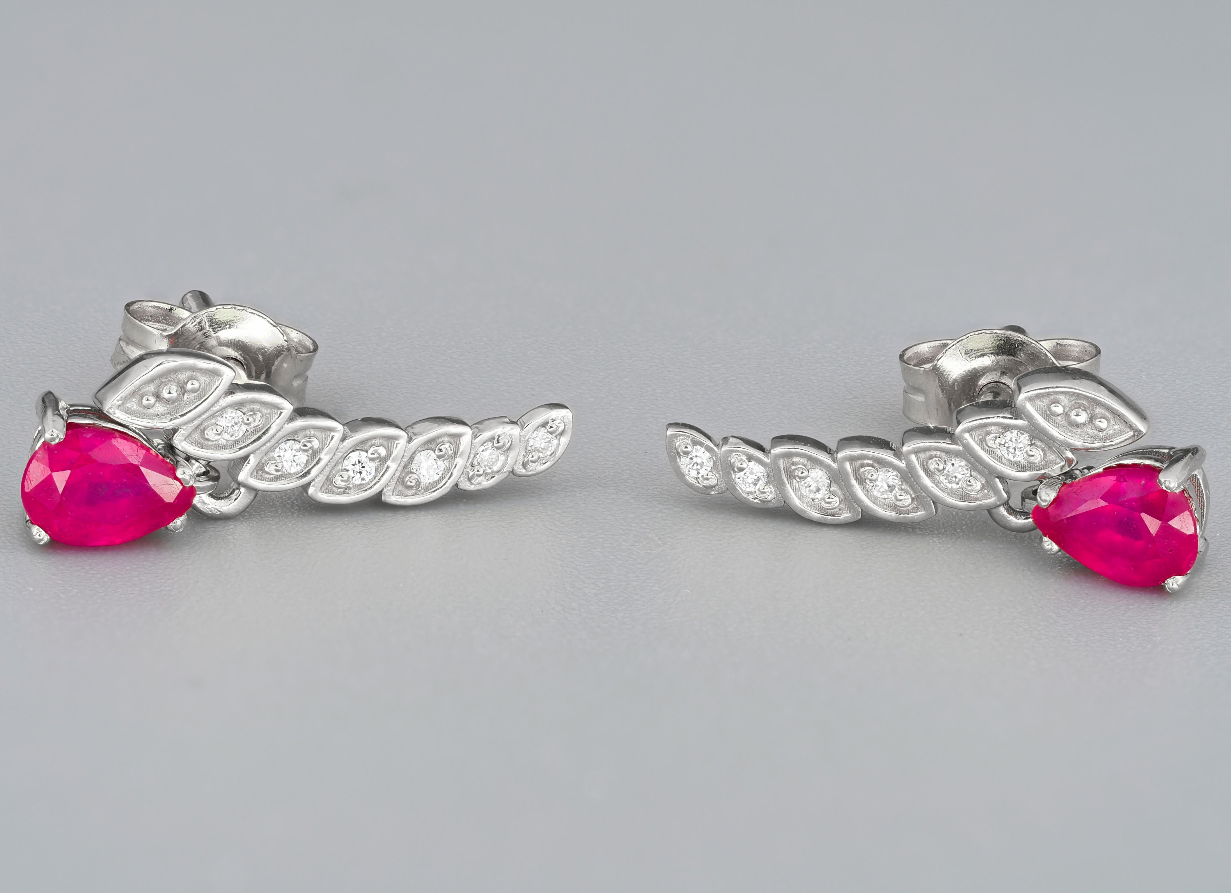 Genuine 1.5 ct rubies and diamonds earrings studs.  For Sale 2