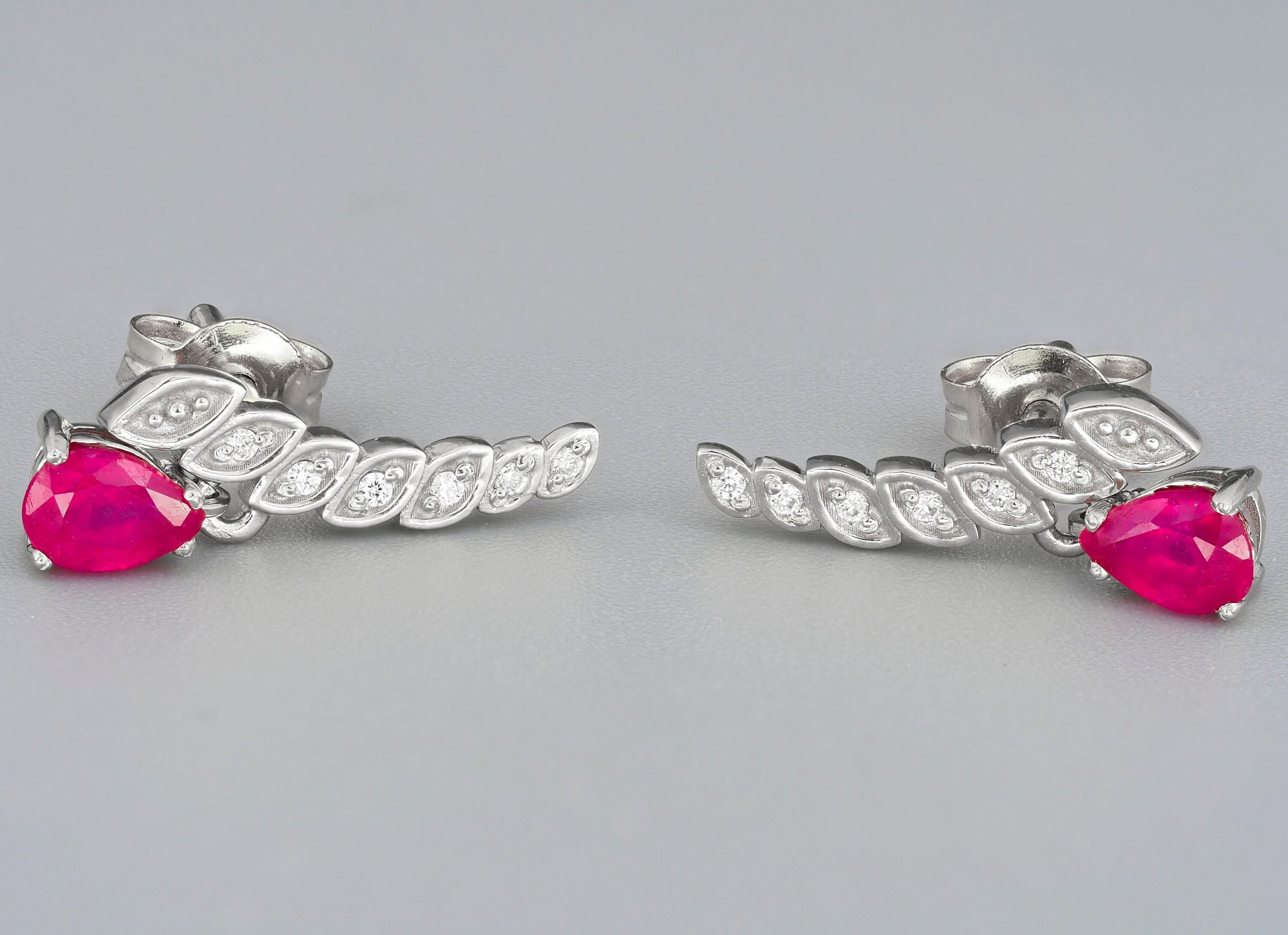 Genuine 1.5 ct rubies and diamonds earrings studs For Sale 2