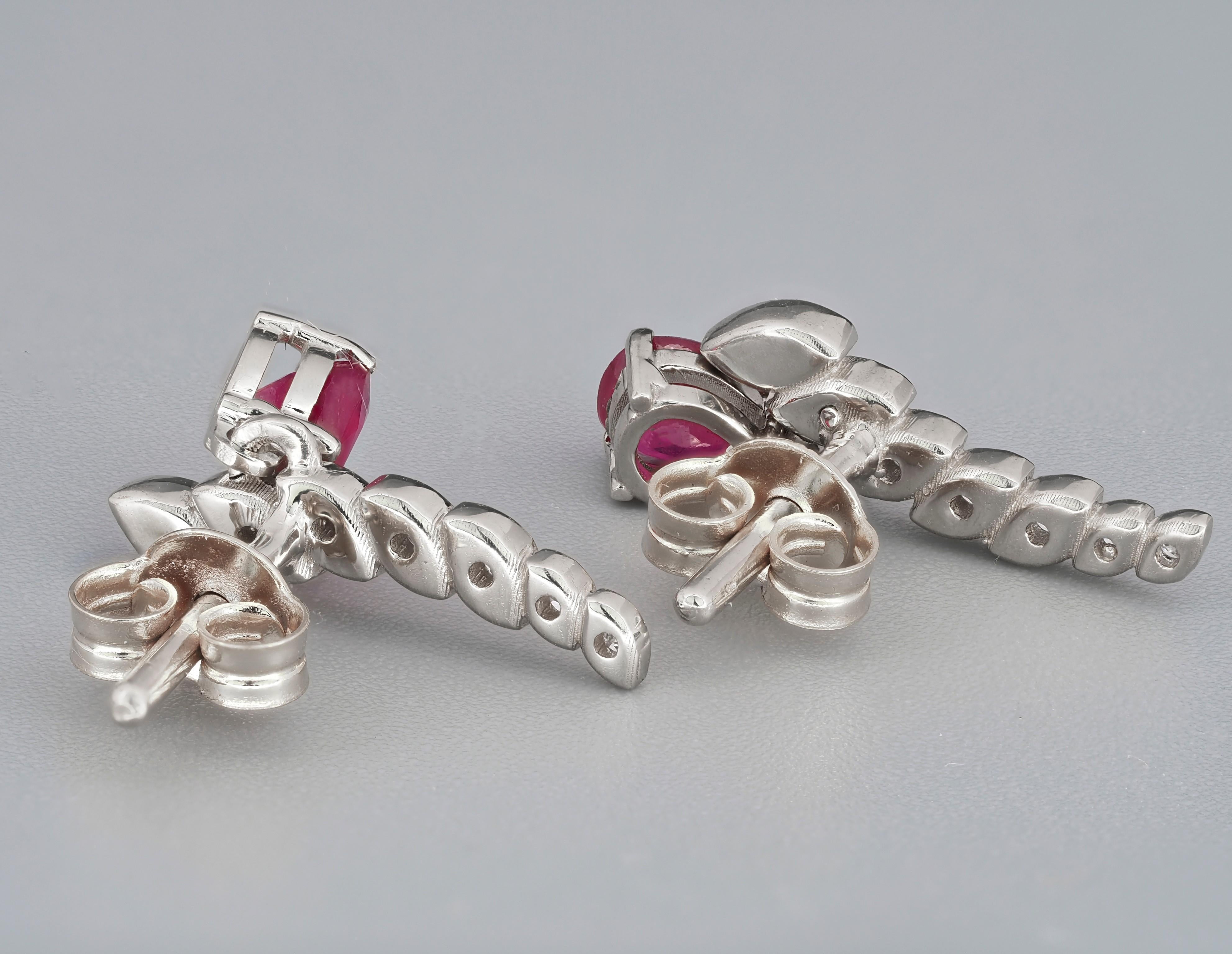 Genuine 1.5 ct rubies and diamonds earrings studs For Sale 3
