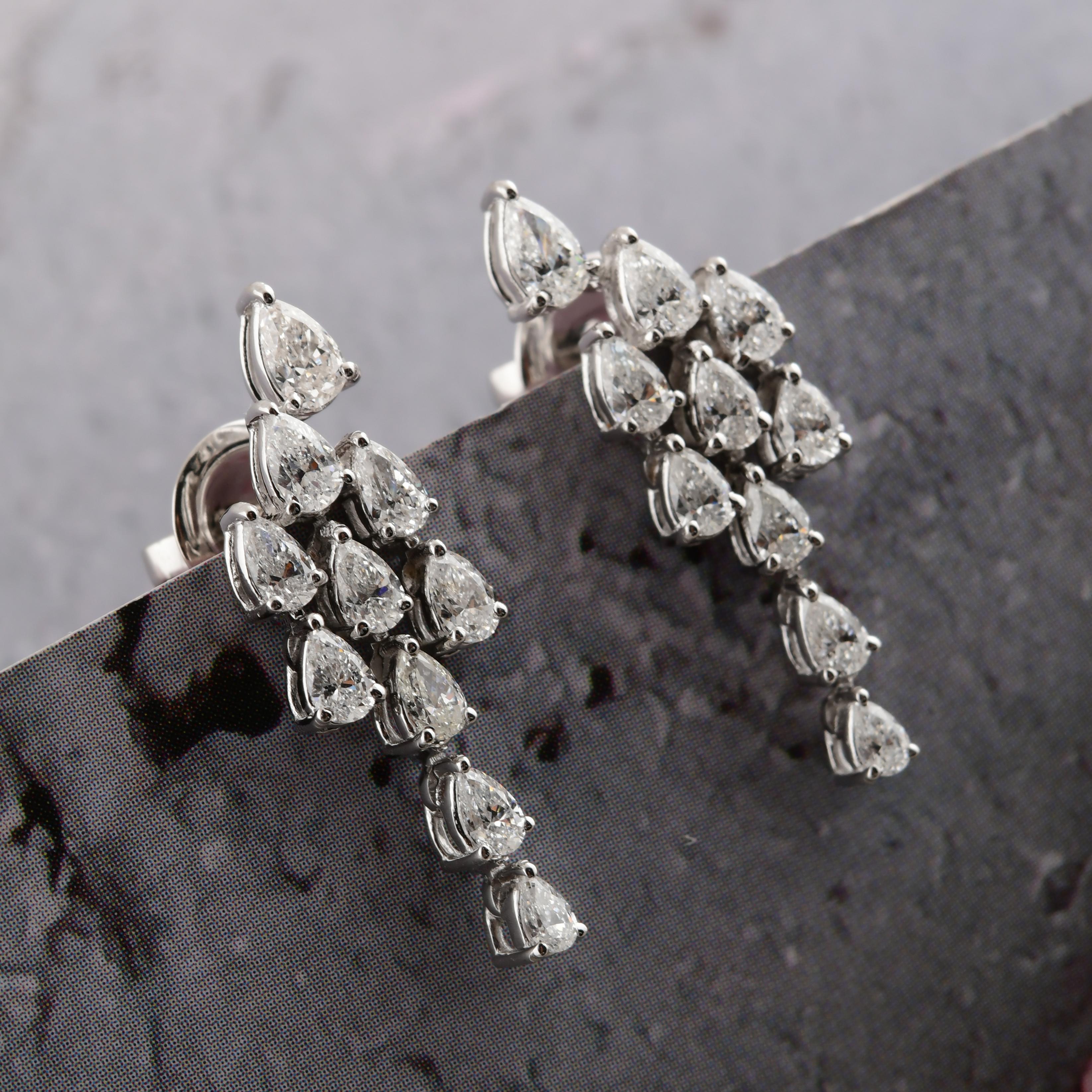 Echte 1.51Ct Diamant Hochzeit Tropfen Ohrringe 14K Weißgold Alle Zölle gezahlt (Moderne) im Angebot