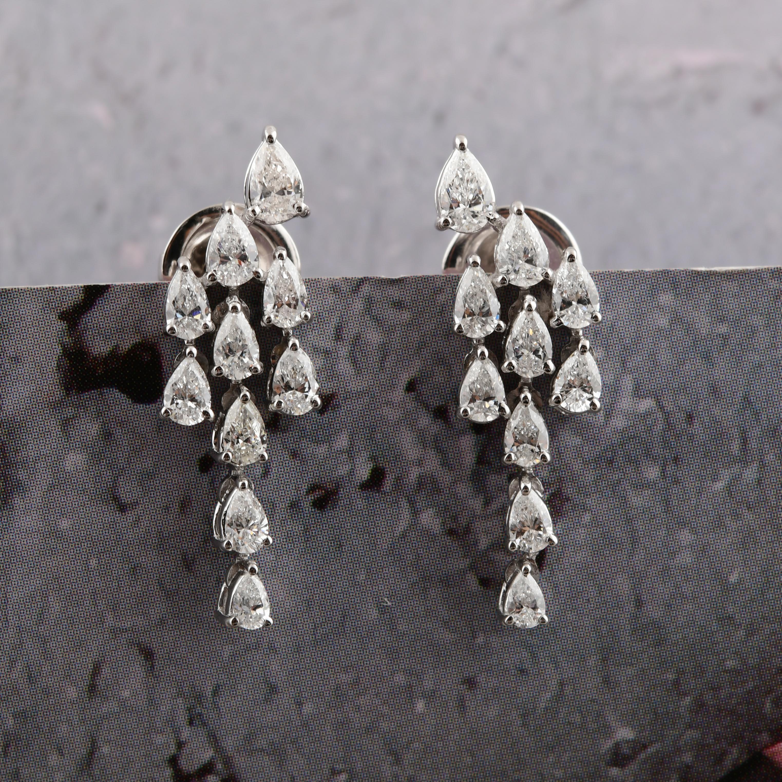 Echte 1.51Ct Diamant Hochzeit Tropfen Ohrringe 14K Weißgold Alle Zölle gezahlt im Zustand „Neu“ im Angebot in Diera, Dubai