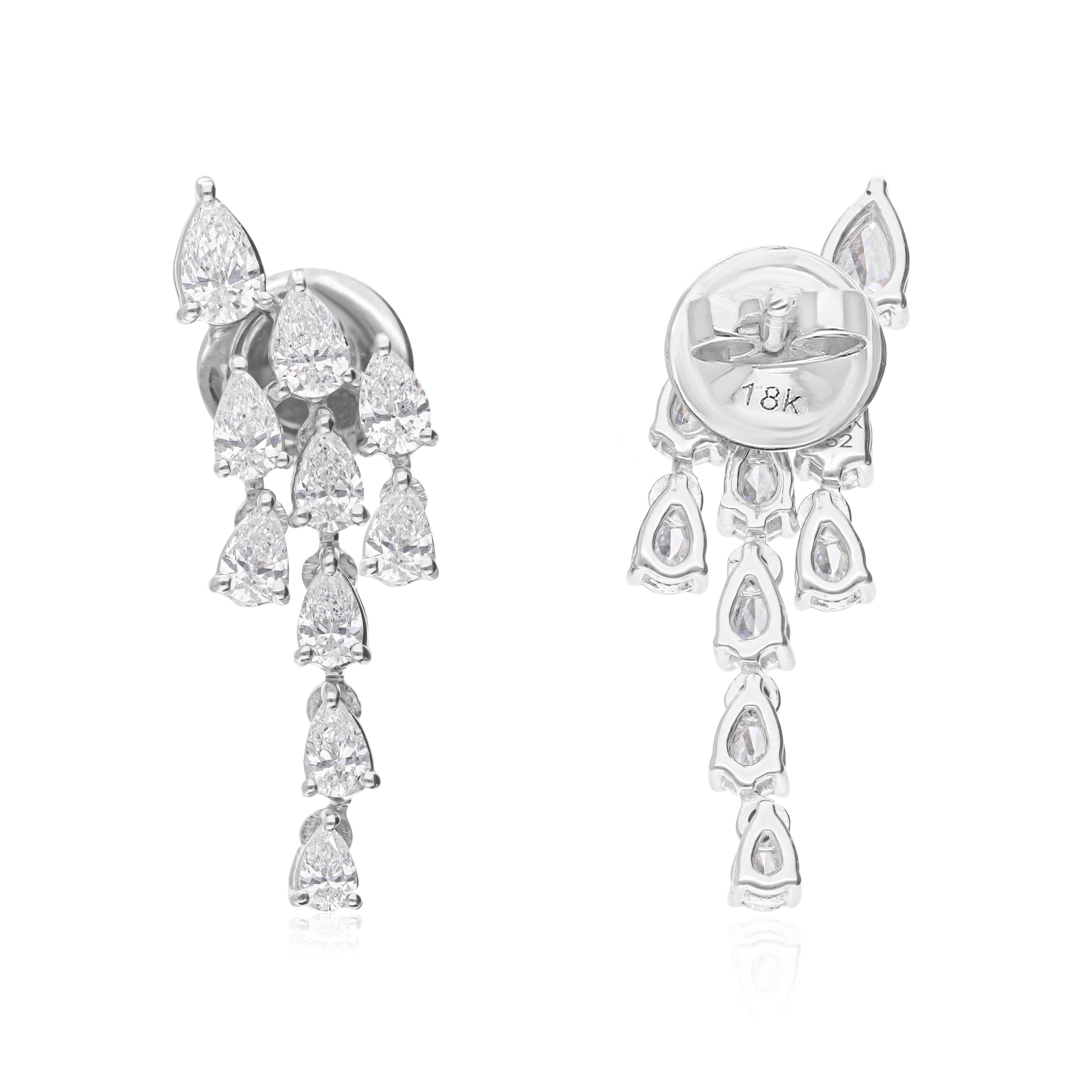 Echte 1.51Ct Diamant Hochzeit Tropfen Ohrringe 14K Weißgold Alle Zölle gezahlt Damen im Angebot