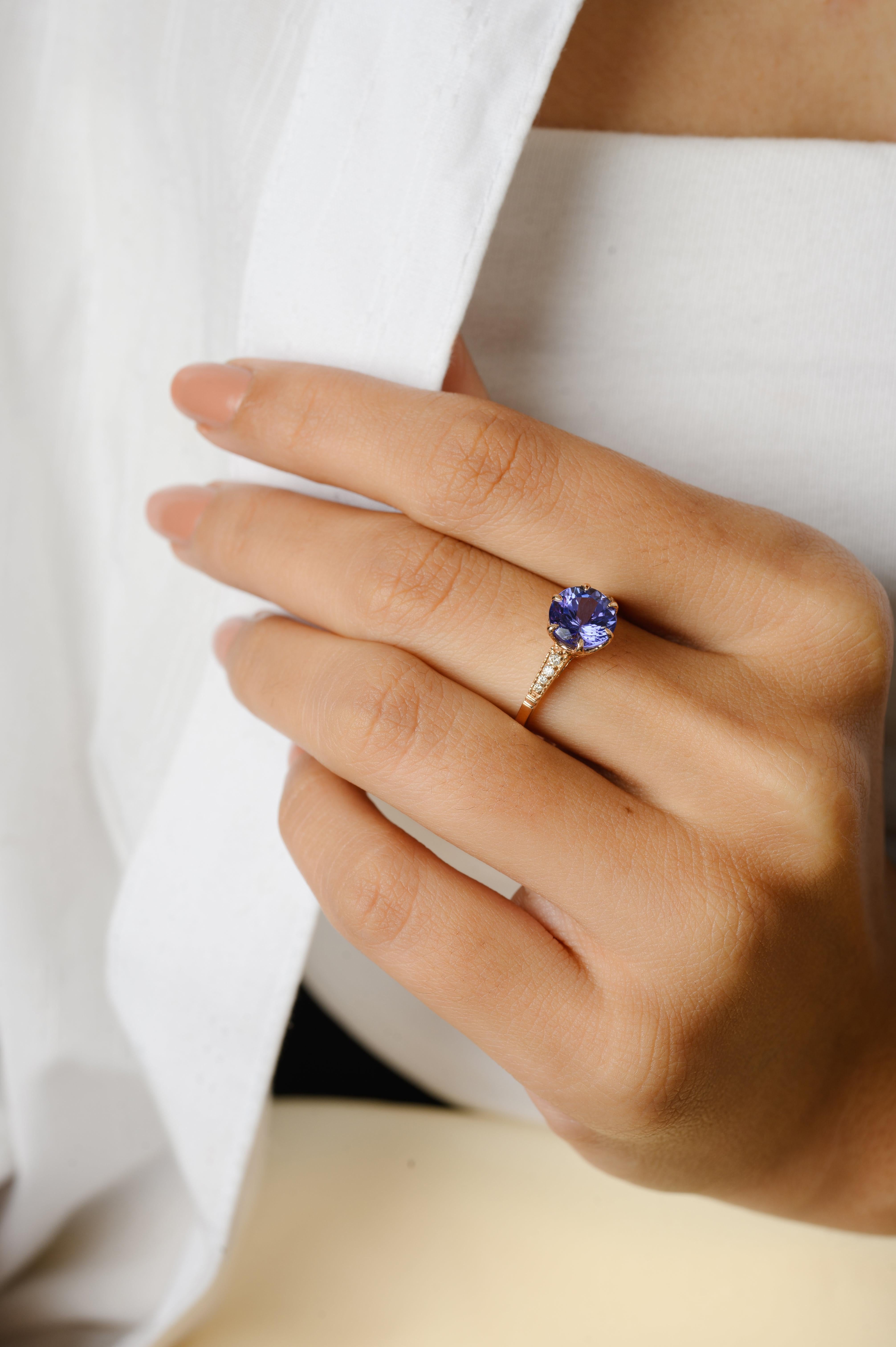 For Sale:  Genuine 1.68 Cts Tanzanite and Diamond Engagement Ring in 18k Solid Rose Gold 2