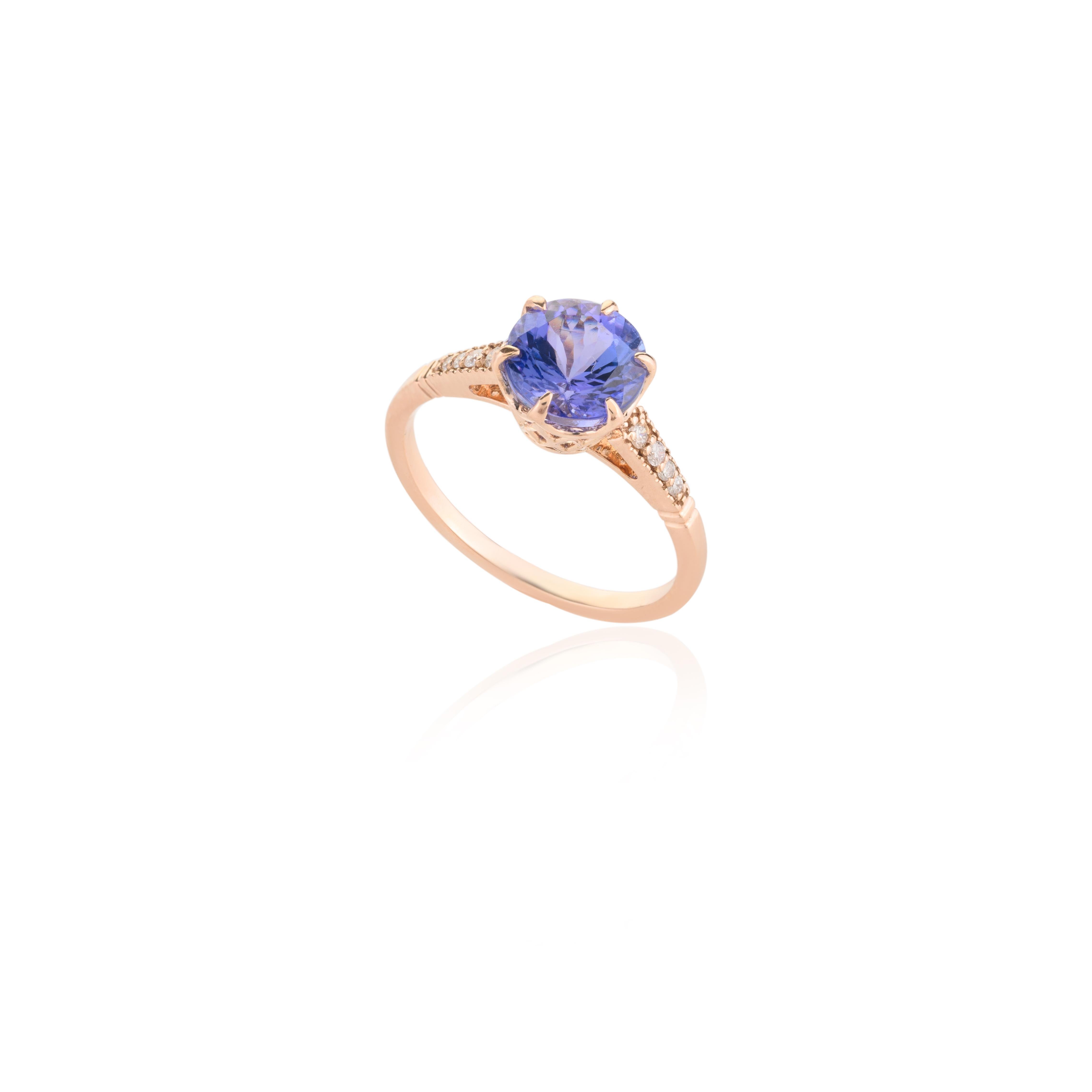 For Sale:  Genuine 1.68 Cts Tanzanite and Diamond Engagement Ring in 18k Solid Rose Gold 3