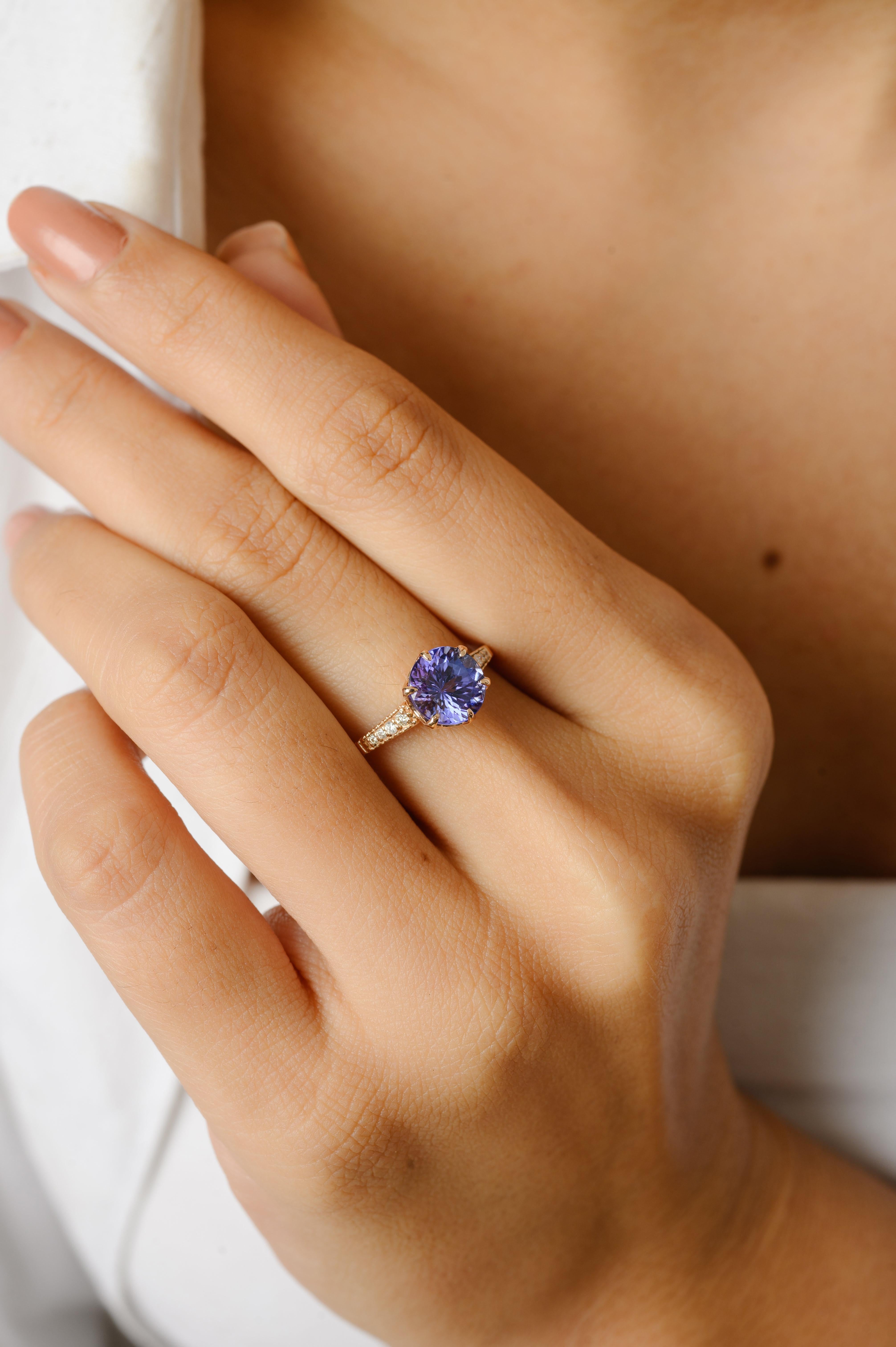For Sale:  Genuine 1.68 Cts Tanzanite and Diamond Engagement Ring in 18k Solid Rose Gold 4