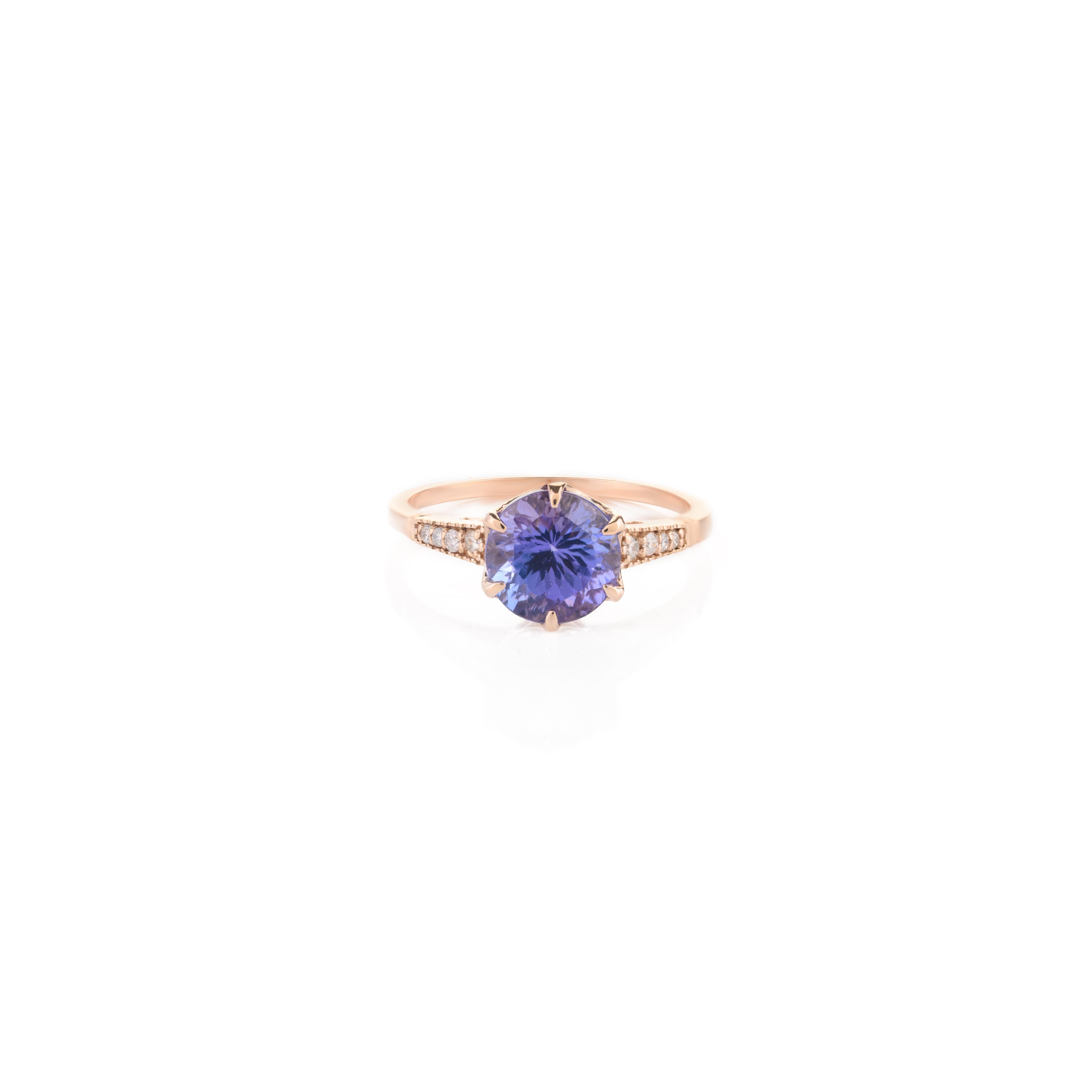 For Sale:  Genuine 1.68 Cts Tanzanite and Diamond Engagement Ring in 18k Solid Rose Gold 5