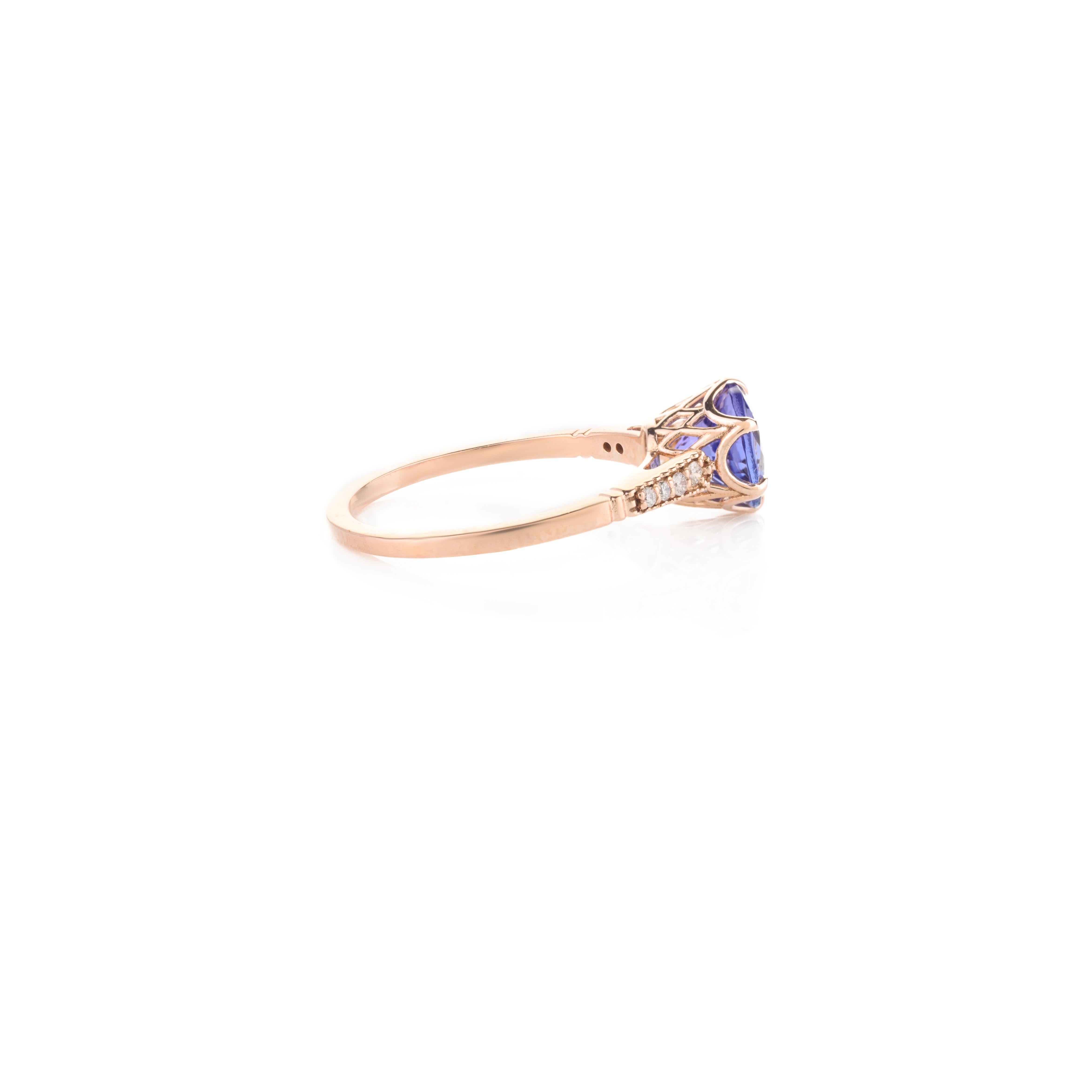 For Sale:  Genuine 1.68 Cts Tanzanite and Diamond Engagement Ring in 18k Solid Rose Gold 6