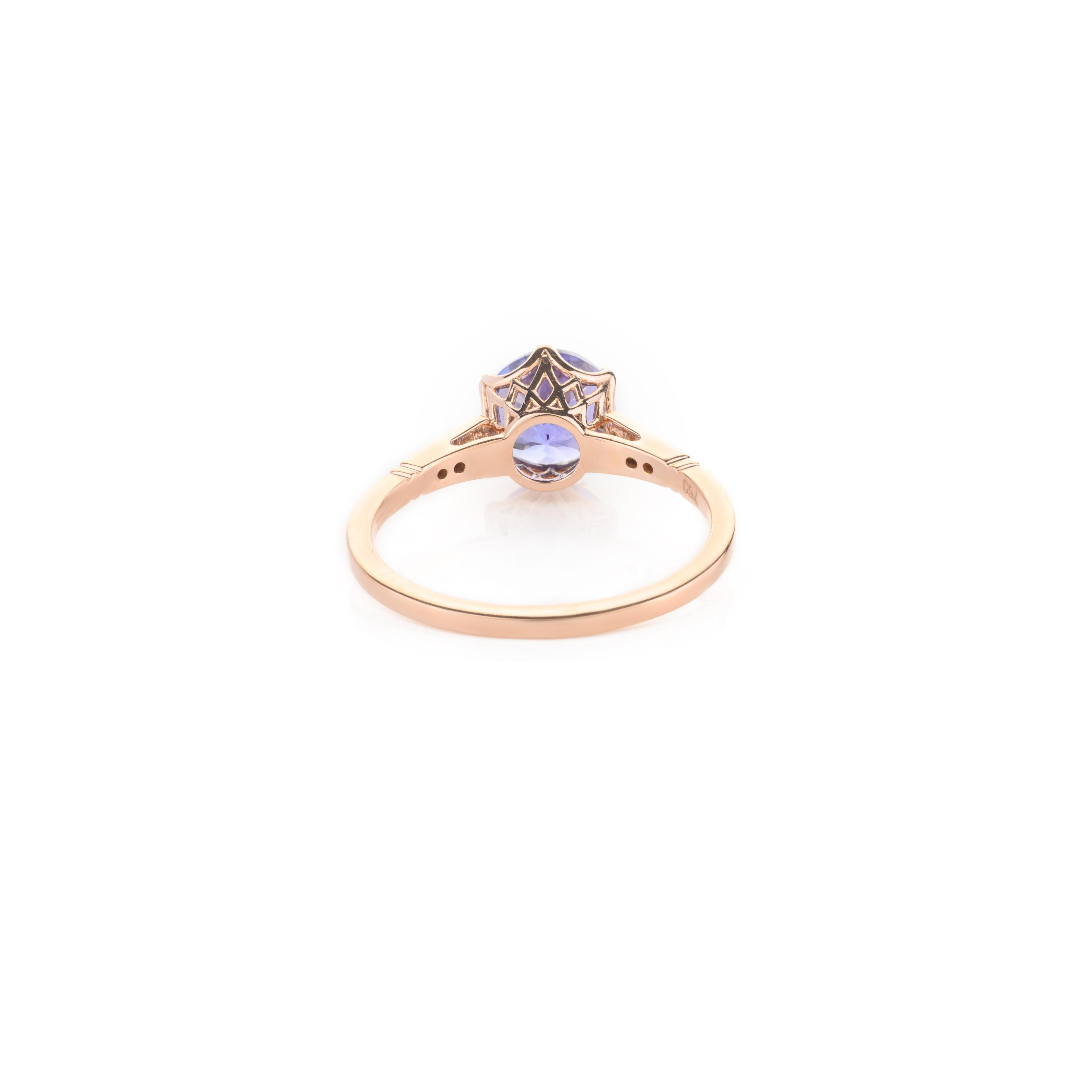 For Sale:  Genuine 1.68 Cts Tanzanite and Diamond Engagement Ring in 18k Solid Rose Gold 7
