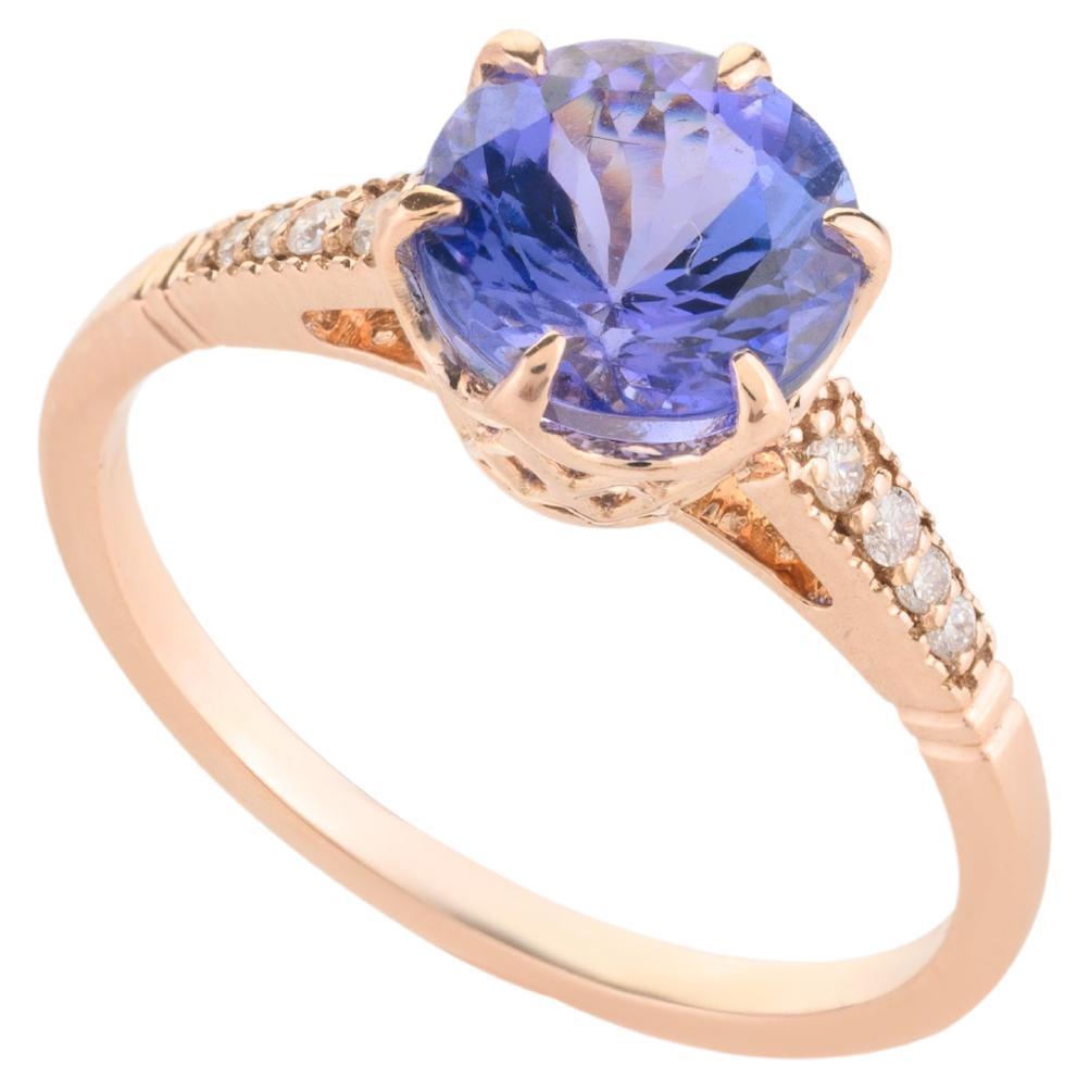 Genuine 1.68 Cts Tanzanite and Diamond Engagement Ring in 18k Solid Rose Gold