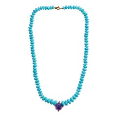 Giant Sleeping Beauty Turquoise, Tanzanite and Diamonds Necklace