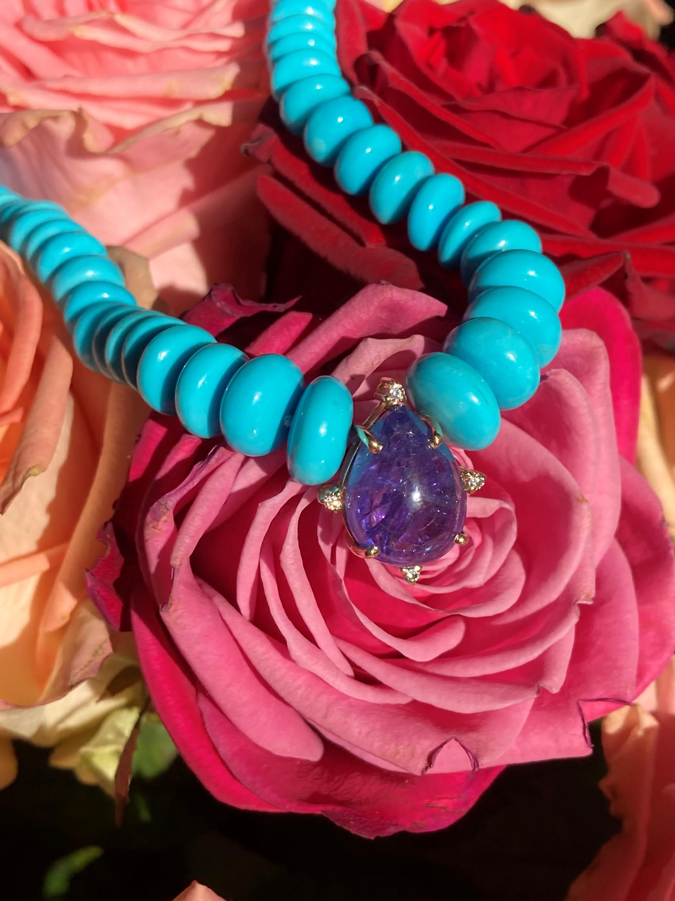 Modernist Genuine 170 Carat Sleeping Beauty Turquoise, Tanzanite and Diamonds Necklace For Sale