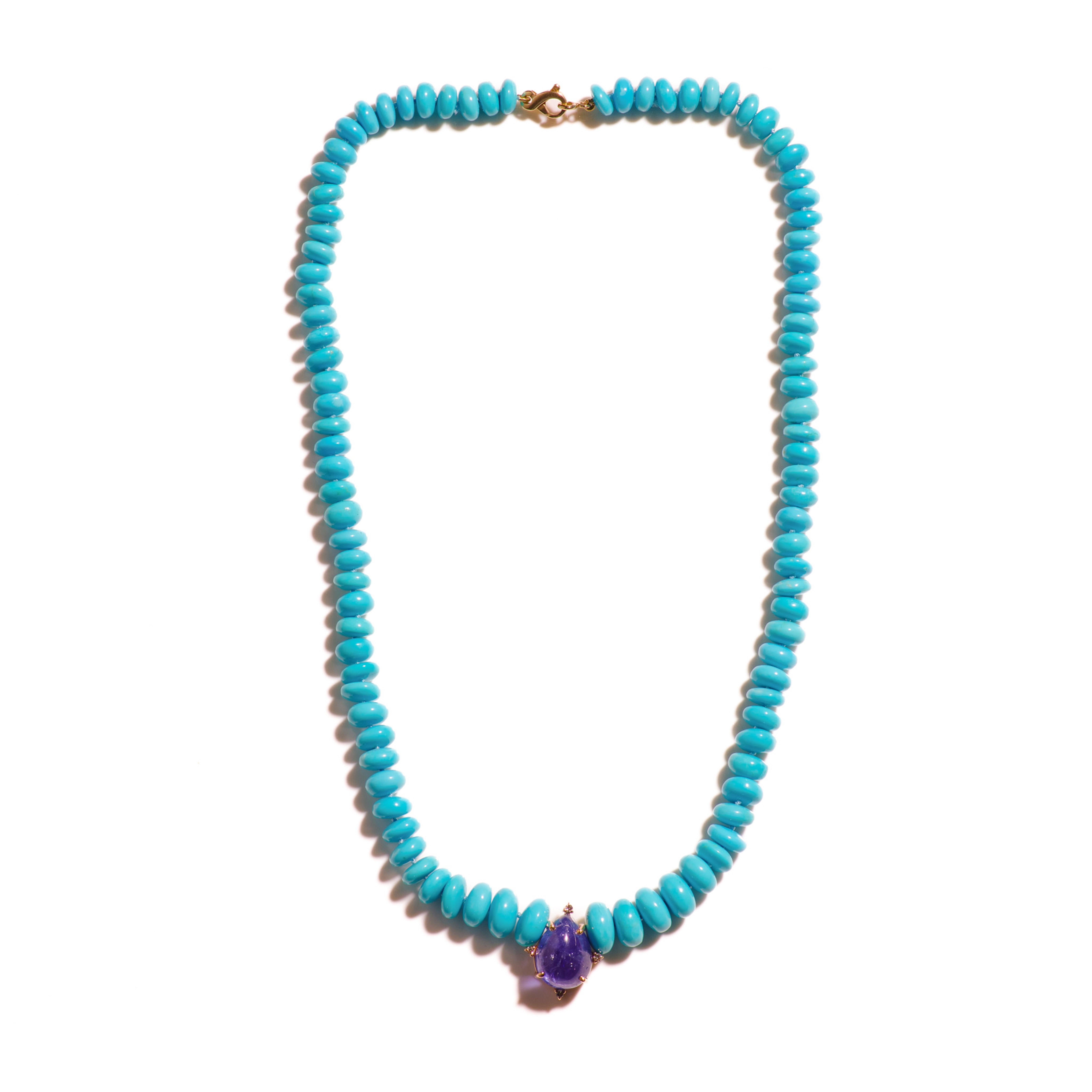 Genuine 170 Carat Sleeping Beauty Turquoise, Tanzanite and Diamonds Necklace In New Condition For Sale In GOES, NL