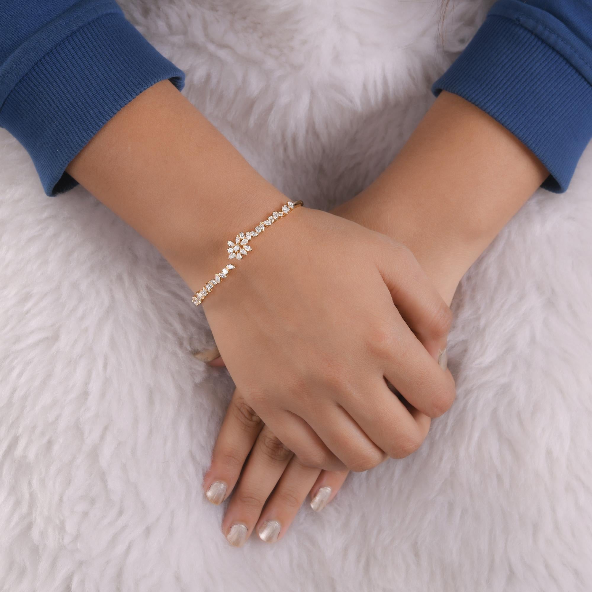 De las mujeres Auténtico brazalete abierto con diamantes talla múltiple SI/H de 1,73 qt Joyas de oro amarillo de 14k en venta