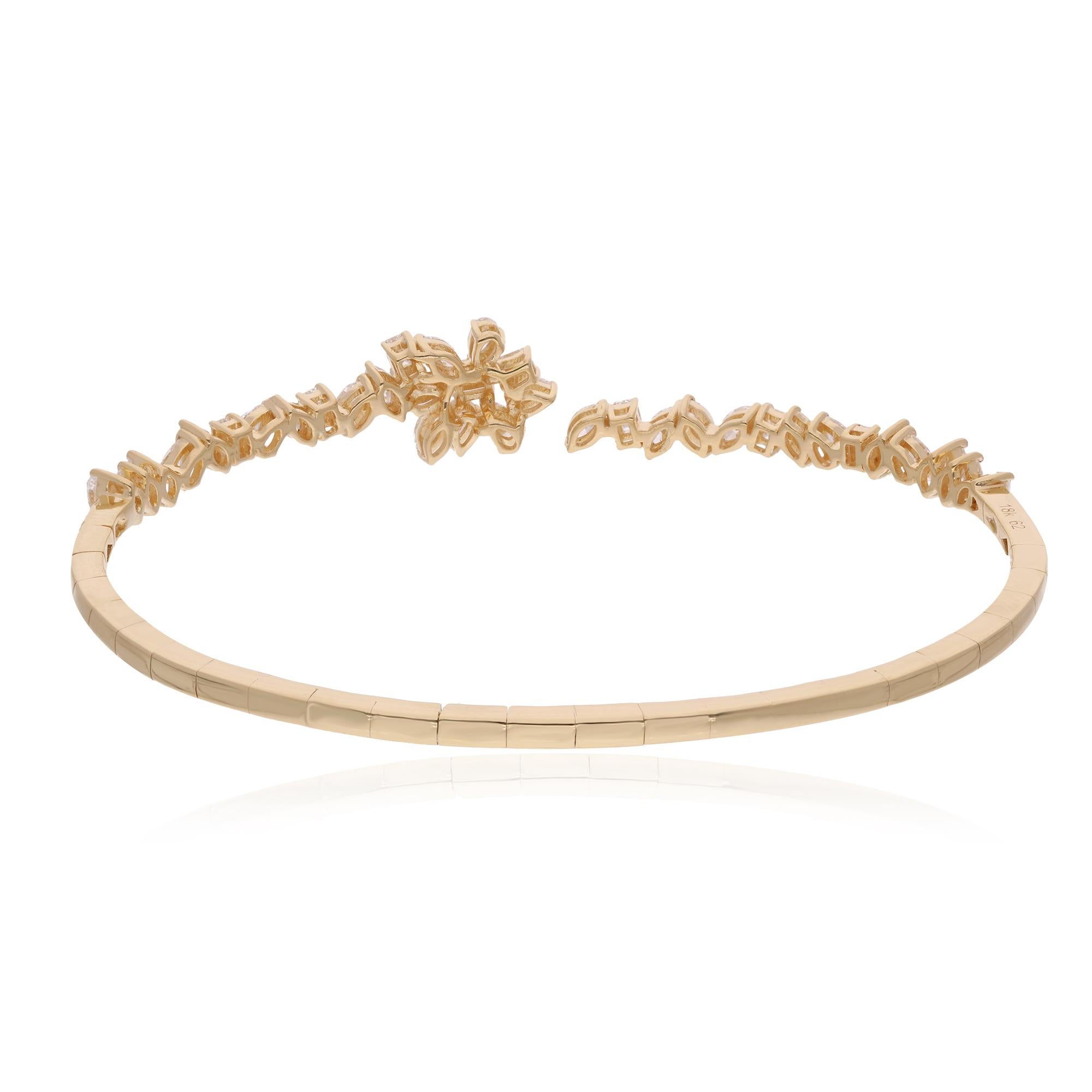 Auténtico brazalete abierto con diamantes talla múltiple SI/H de 1,73 qt Joyas de oro amarillo de 14k en venta 1