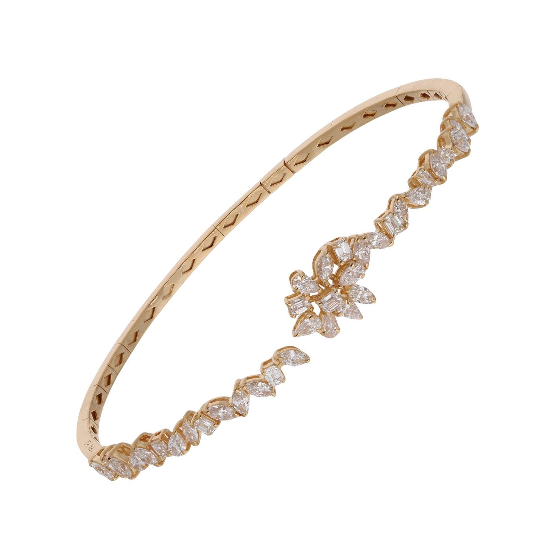 Genuine 1.73Ct SI/H Multi Cut Diamond Open Cuff Bracelet 18k Yellow Gold Jewelry