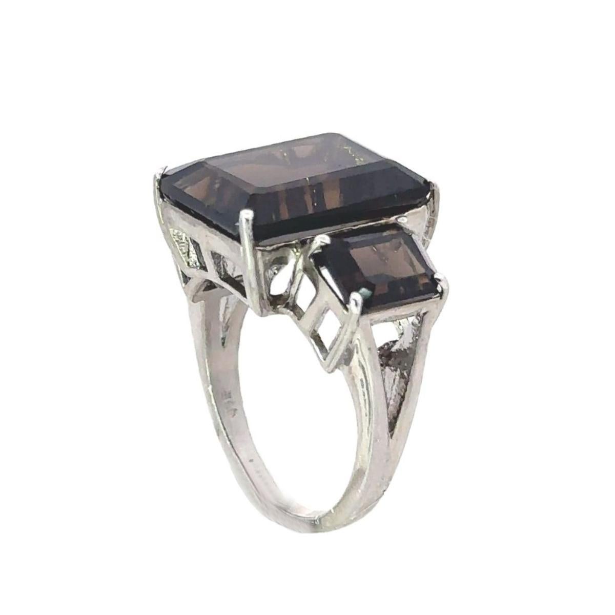 For Sale:  Genuine 17.6 ct Smoky Topaz Three Stone Cocktail Ring in 925 Solid Silver 3