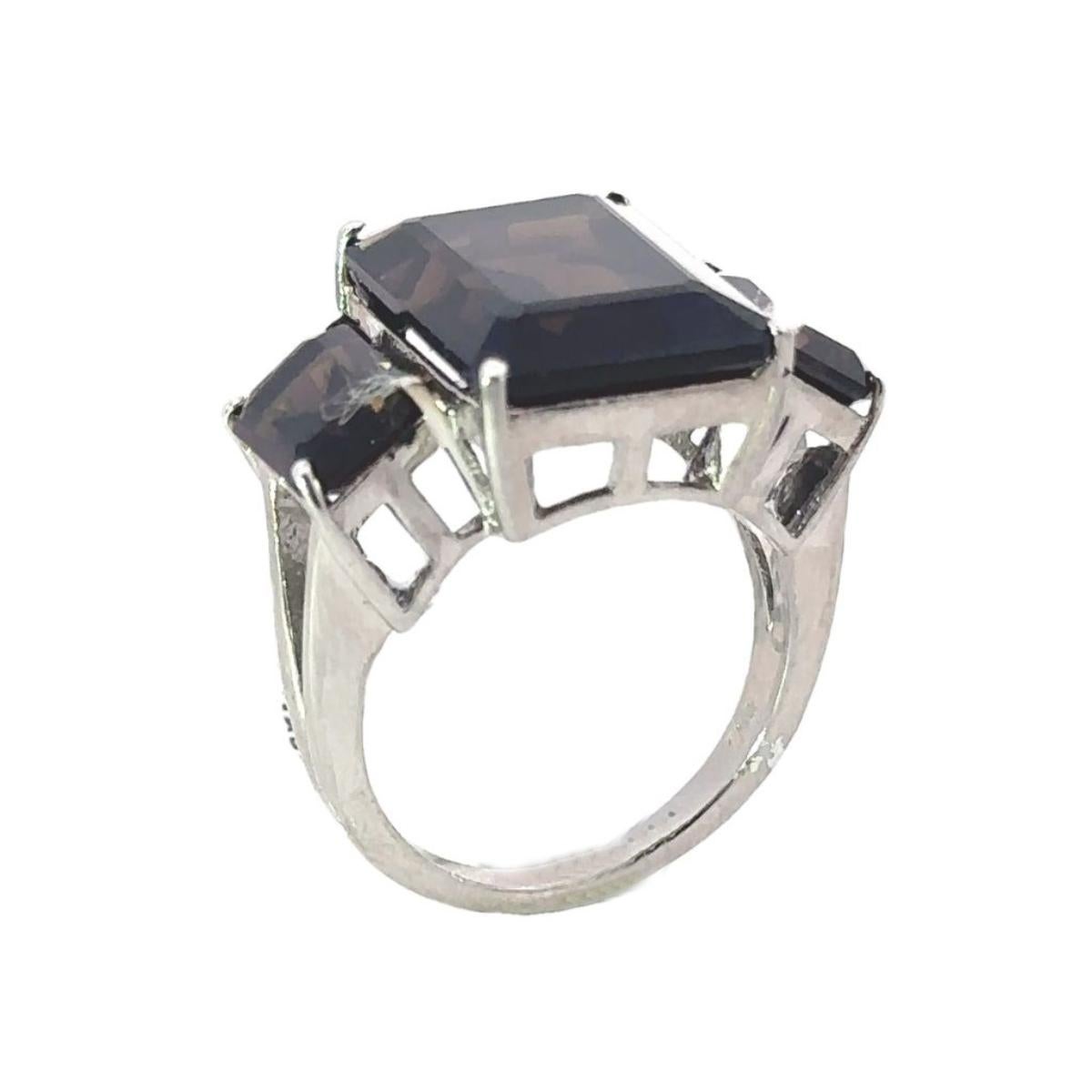 For Sale:  Genuine 17.6 ct Smoky Topaz Three Stone Cocktail Ring in 925 Solid Silver 6