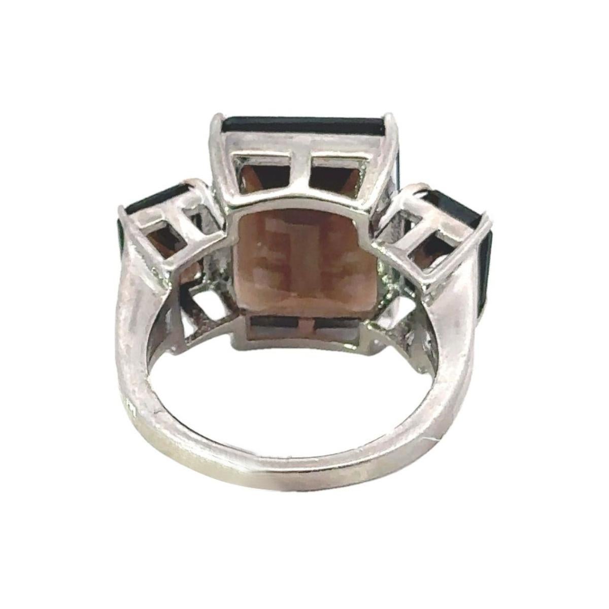 For Sale:  Genuine 17.6 ct Smoky Topaz Three Stone Cocktail Ring in 925 Solid Silver 7