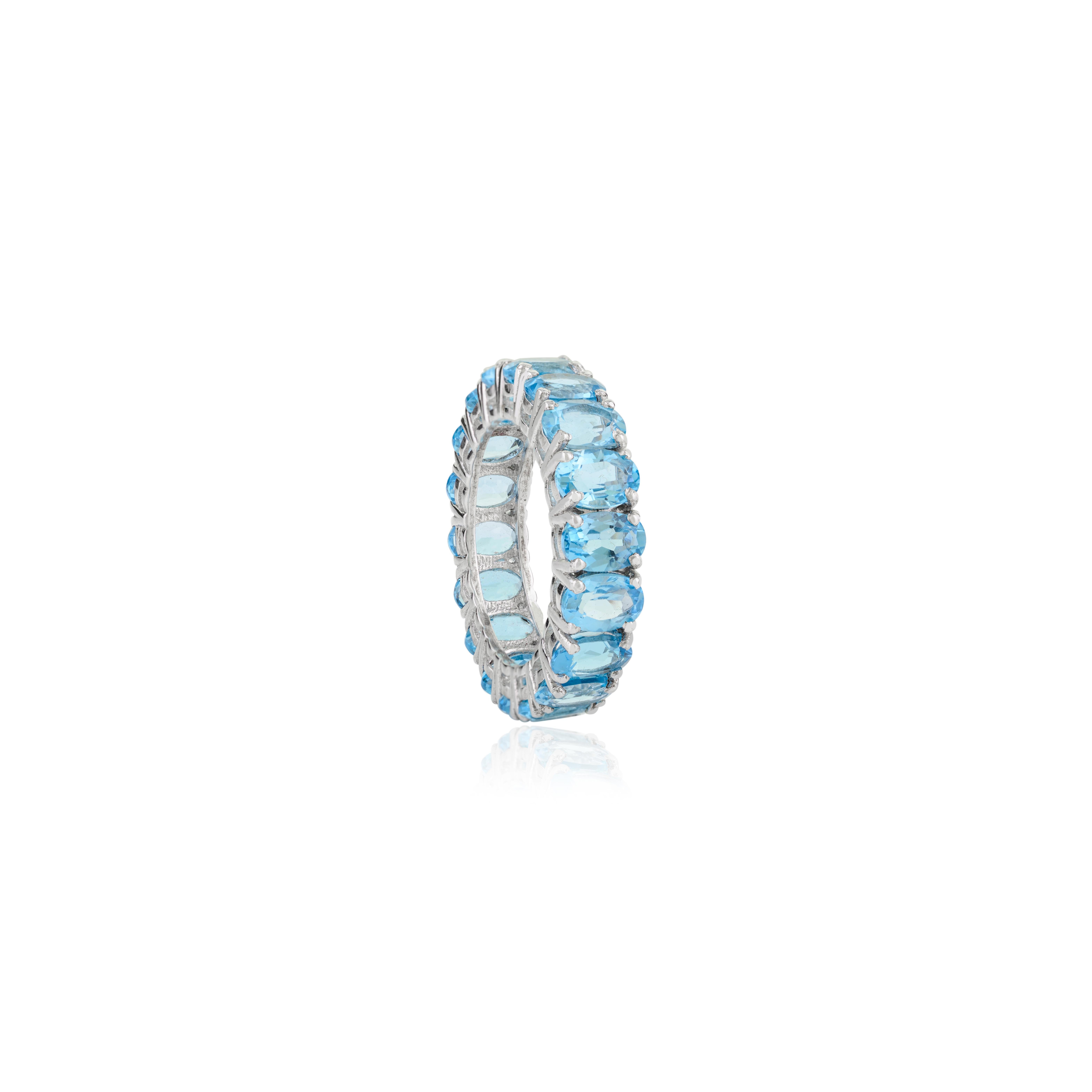 For Sale:  Genuine 18.1 Ct Swiss Blue Topaz Full Eternity Stackable Band Ring in 925 Silver 4