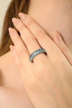 Genuine 18.1 Ct Swiss Blue Topaz Full Eternity Stackable Band Ring in 925 Silver