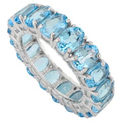 Genuine 18.1 Ct Swiss Blue Topaz Full Eternity Stackable Band Ring in 925 Silver