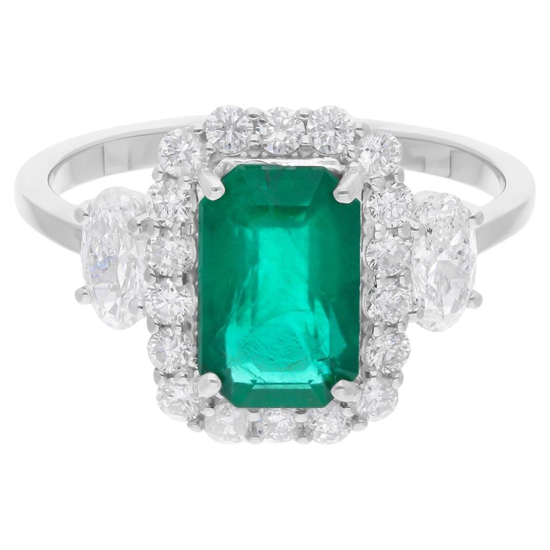 Genuine 1.83Ct Zambian Emerald Diamond Halo Wedding 18k White Gold Ring