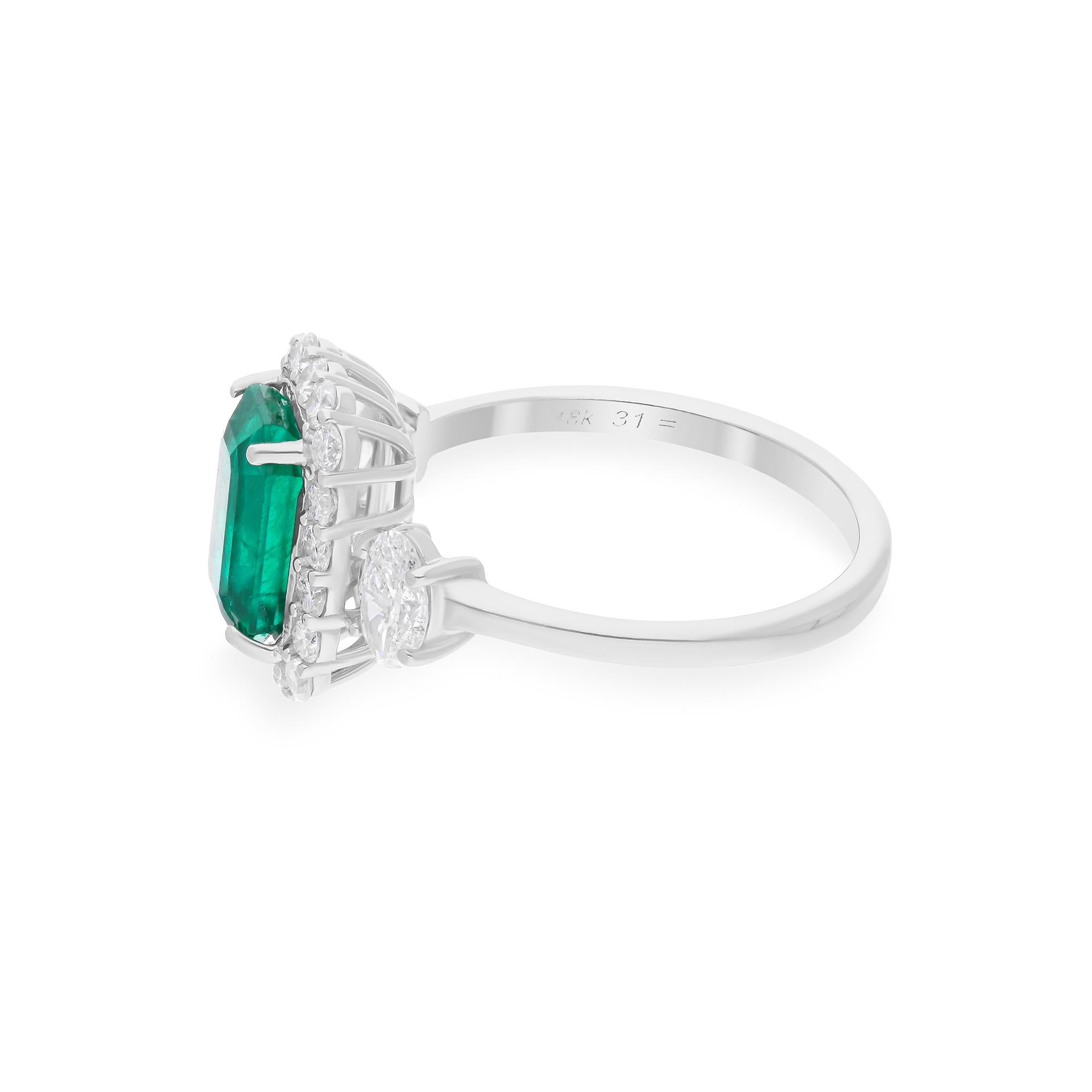 For Sale:  Genuine 1.83ct Zambian Emerald Diamond Halo Wedding Ring 18k White Gold Ring 3