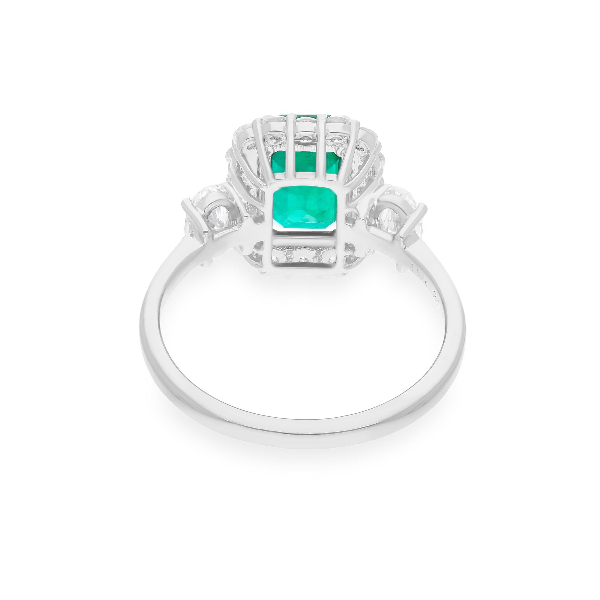 For Sale:  Genuine 1.83ct Zambian Emerald Diamond Halo Wedding Ring 18k White Gold Ring 4