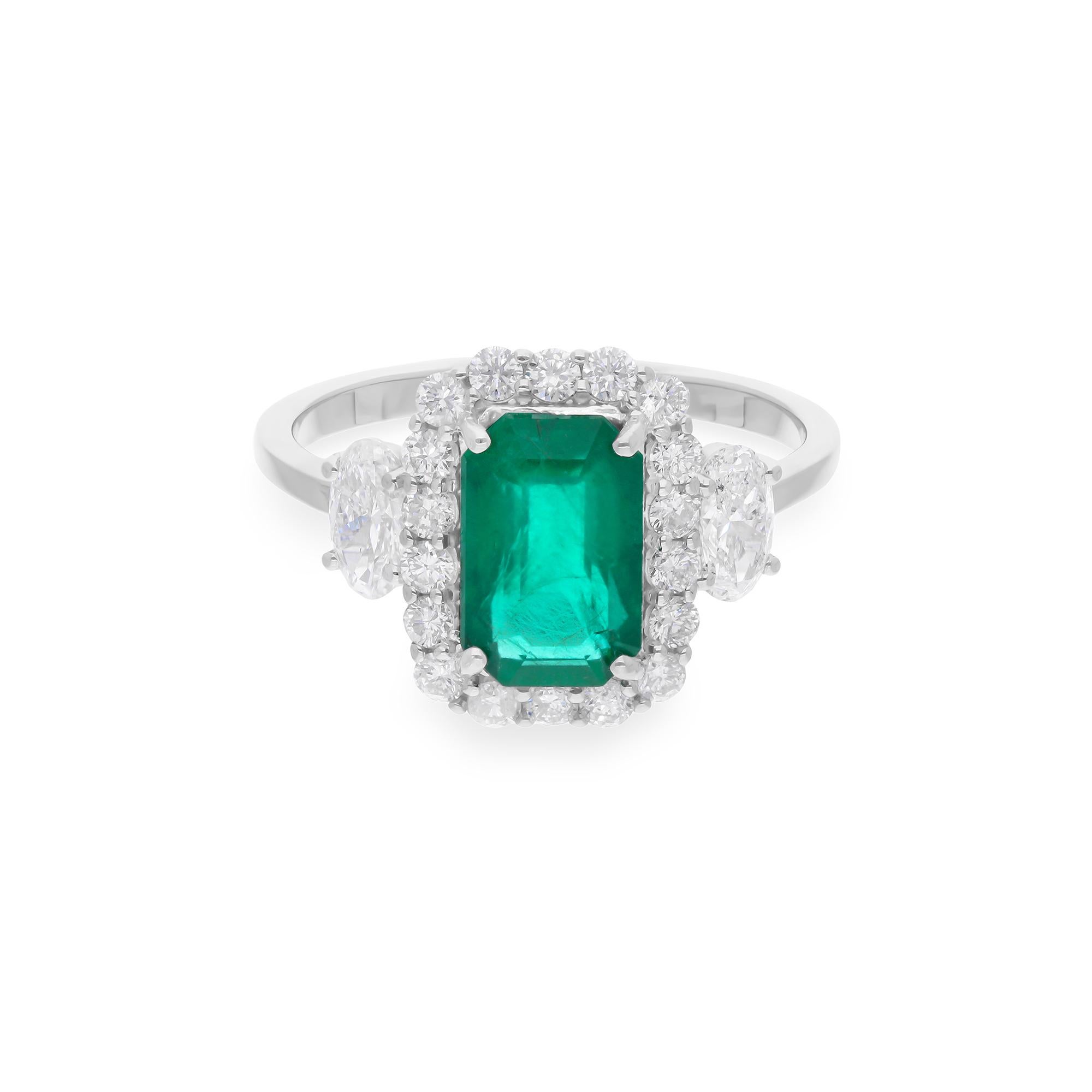 For Sale:  Genuine 1.83ct Zambian Emerald Diamond Halo Wedding Ring 18k White Gold Ring 5