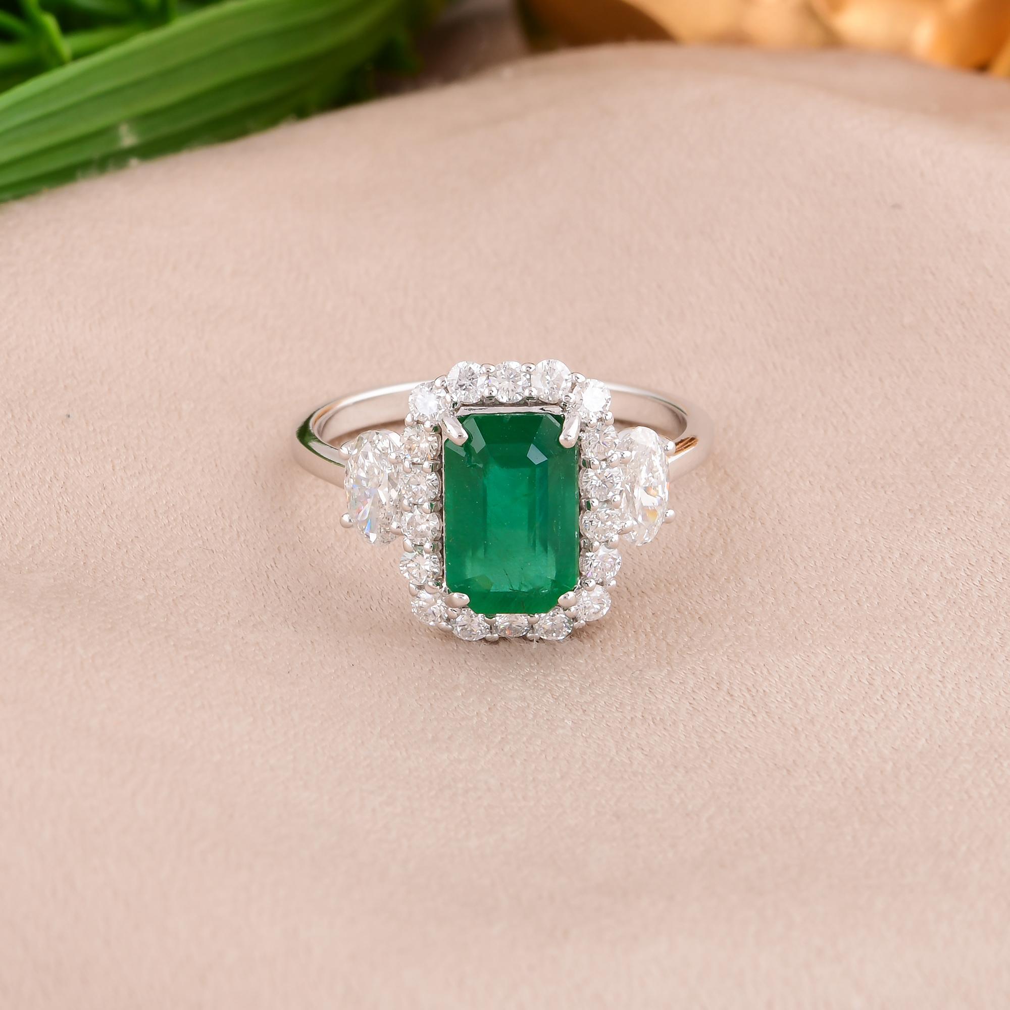 For Sale:  Genuine 1.83ct Zambian Emerald Diamond Halo Wedding Ring 18k White Gold Ring 6