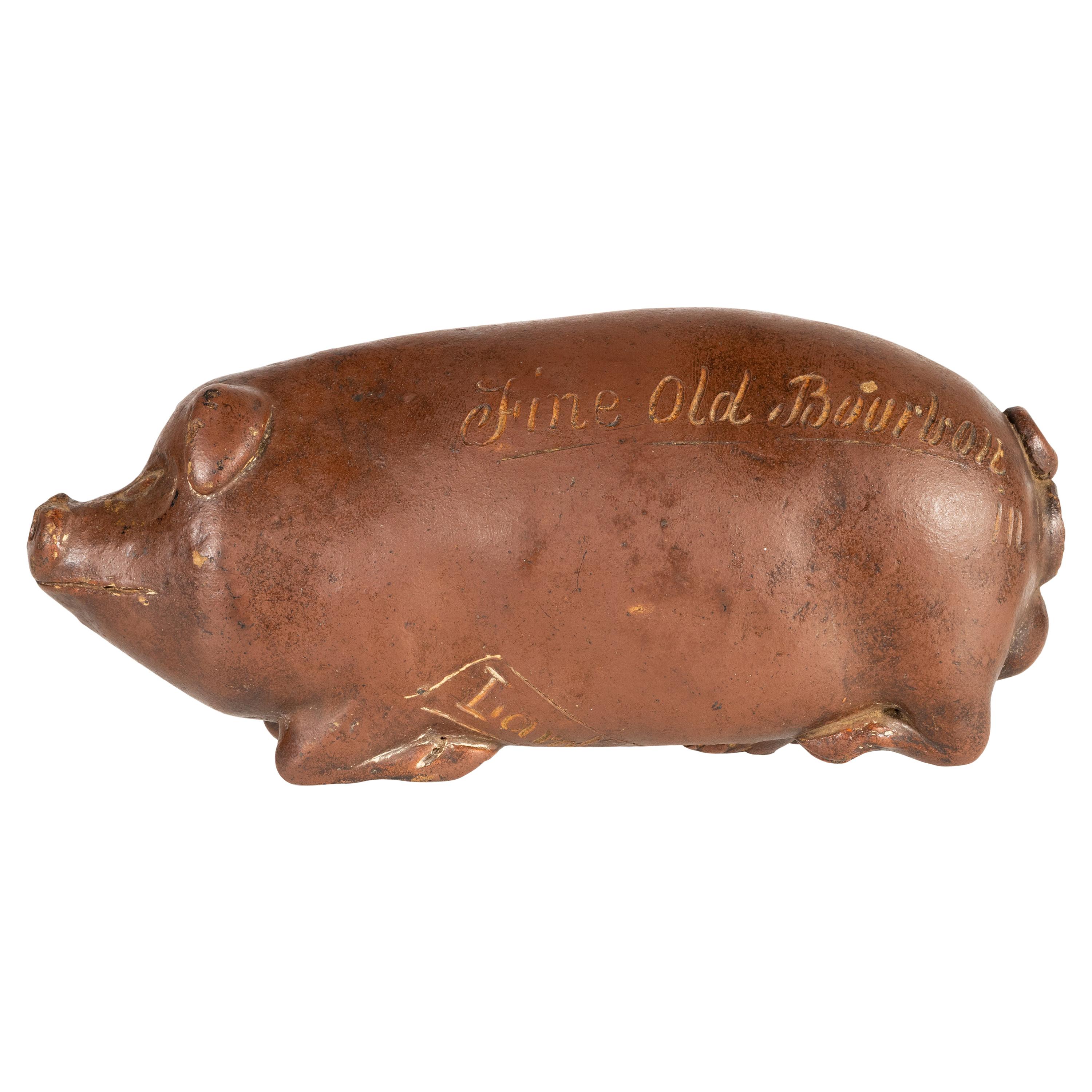 Albany Slip Glazed Anna Pottery Steingut-Flask mit Schweinsledermotiv, 1880er Jahre im Angebot