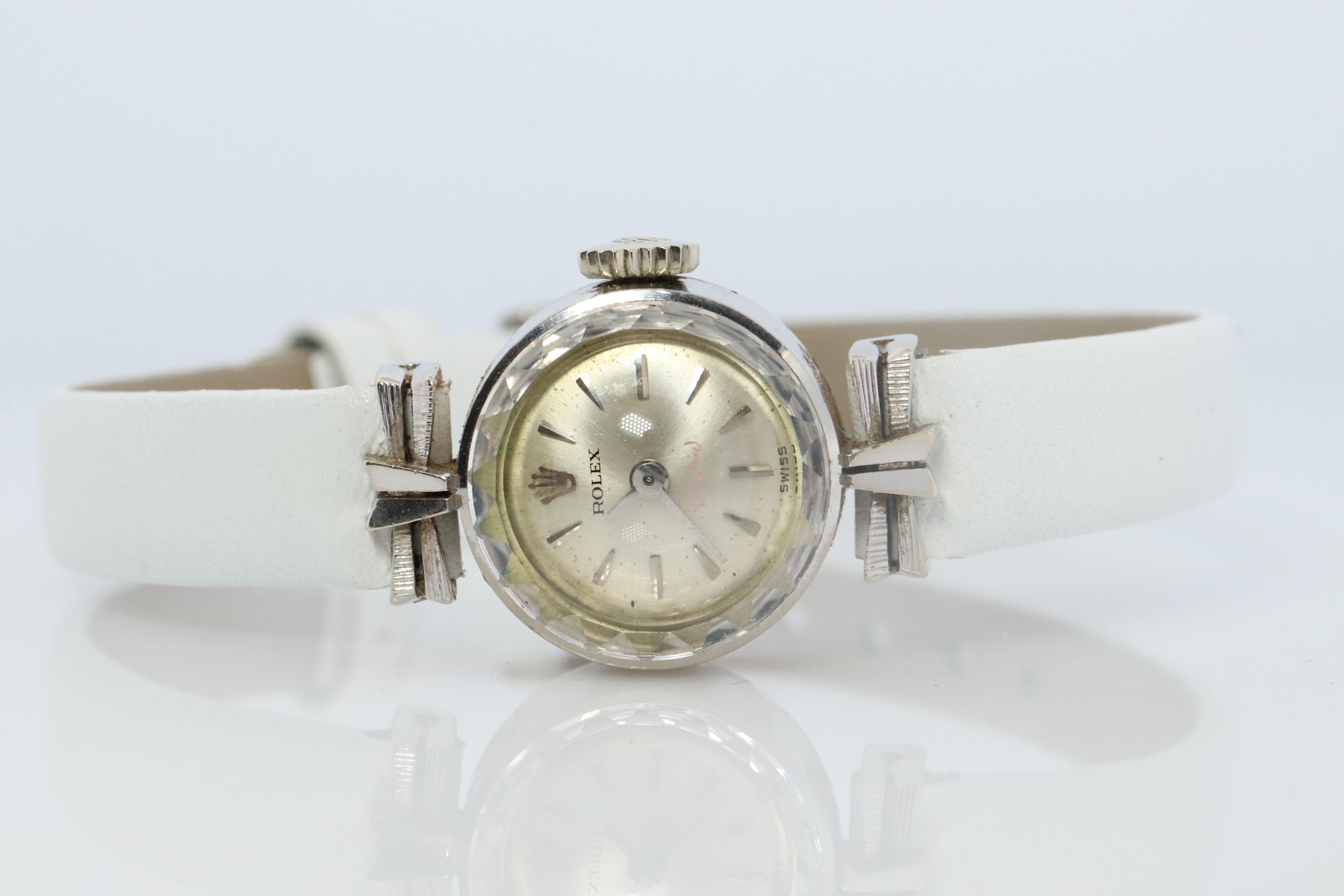 Genuine 18k Rolex Orchid Watch. 18k WG Ladies 2247 Dainty 1960s Ladies Rolex For Sale 2