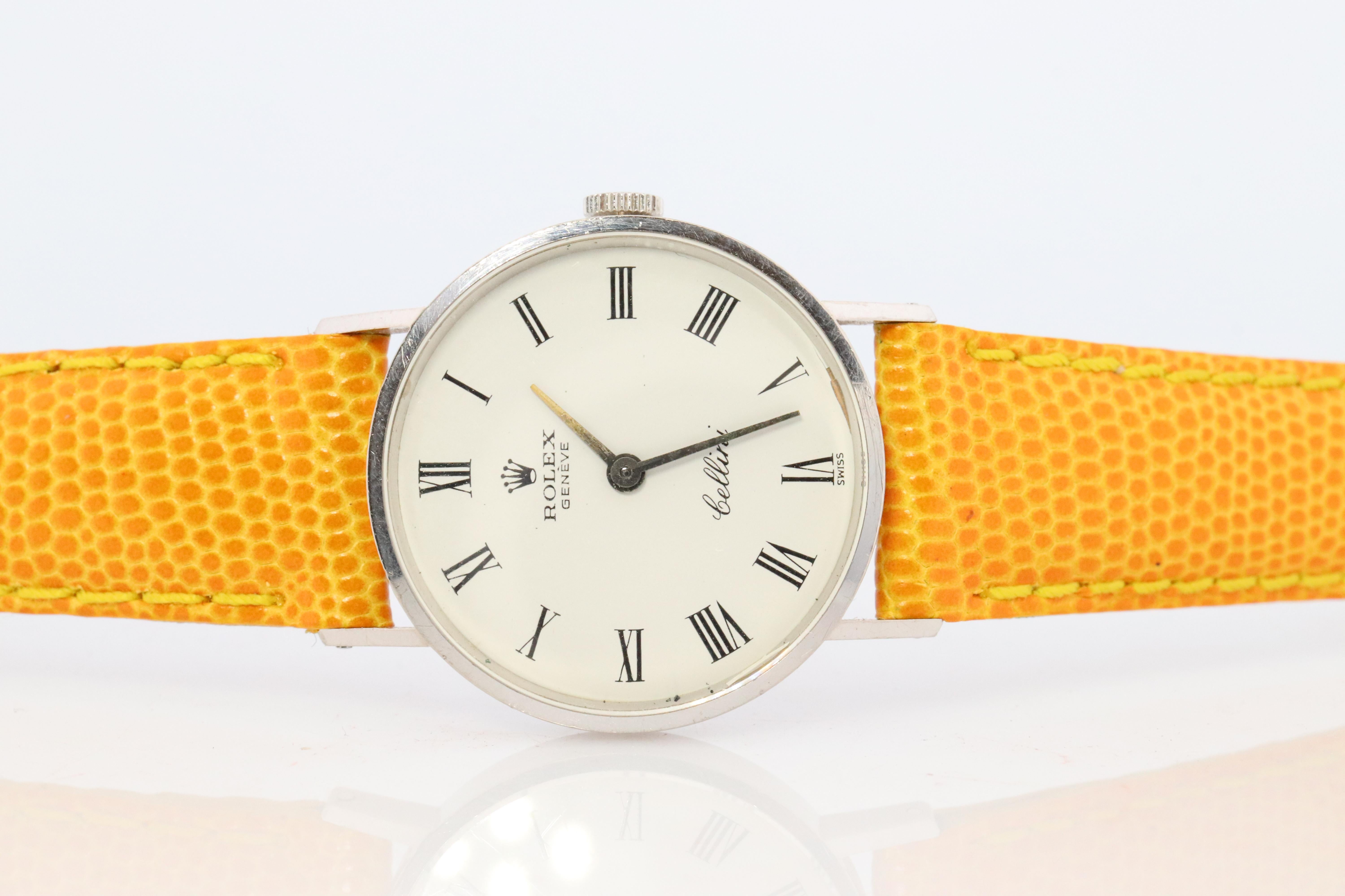 Modern Genuine 18k Rolex Watch. 18k WG Ladies Rolex CELLINI 3810 Round WristWatch For Sale